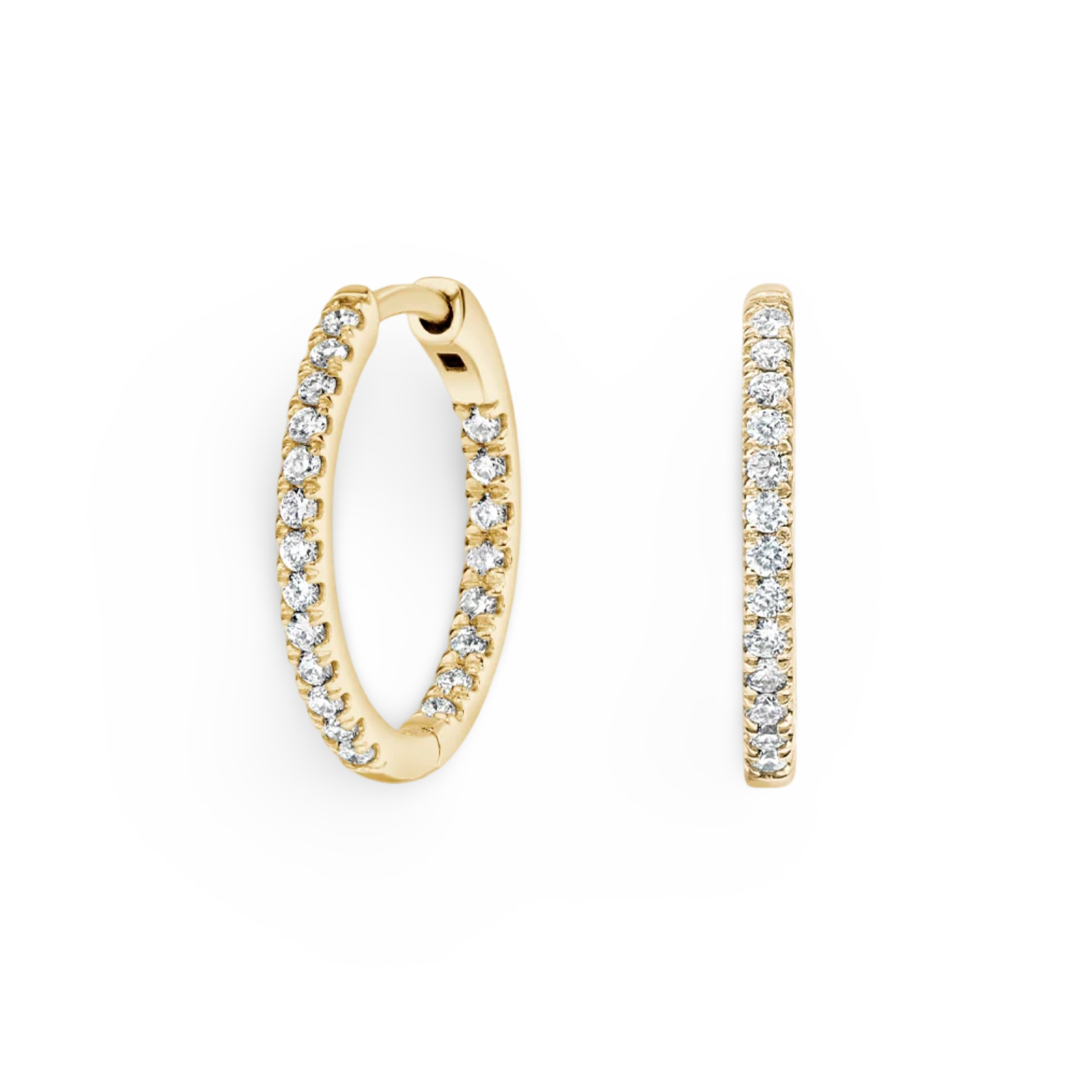 14K Yellow Gold Round 1/2 Carat Diamond Hoop Earrings