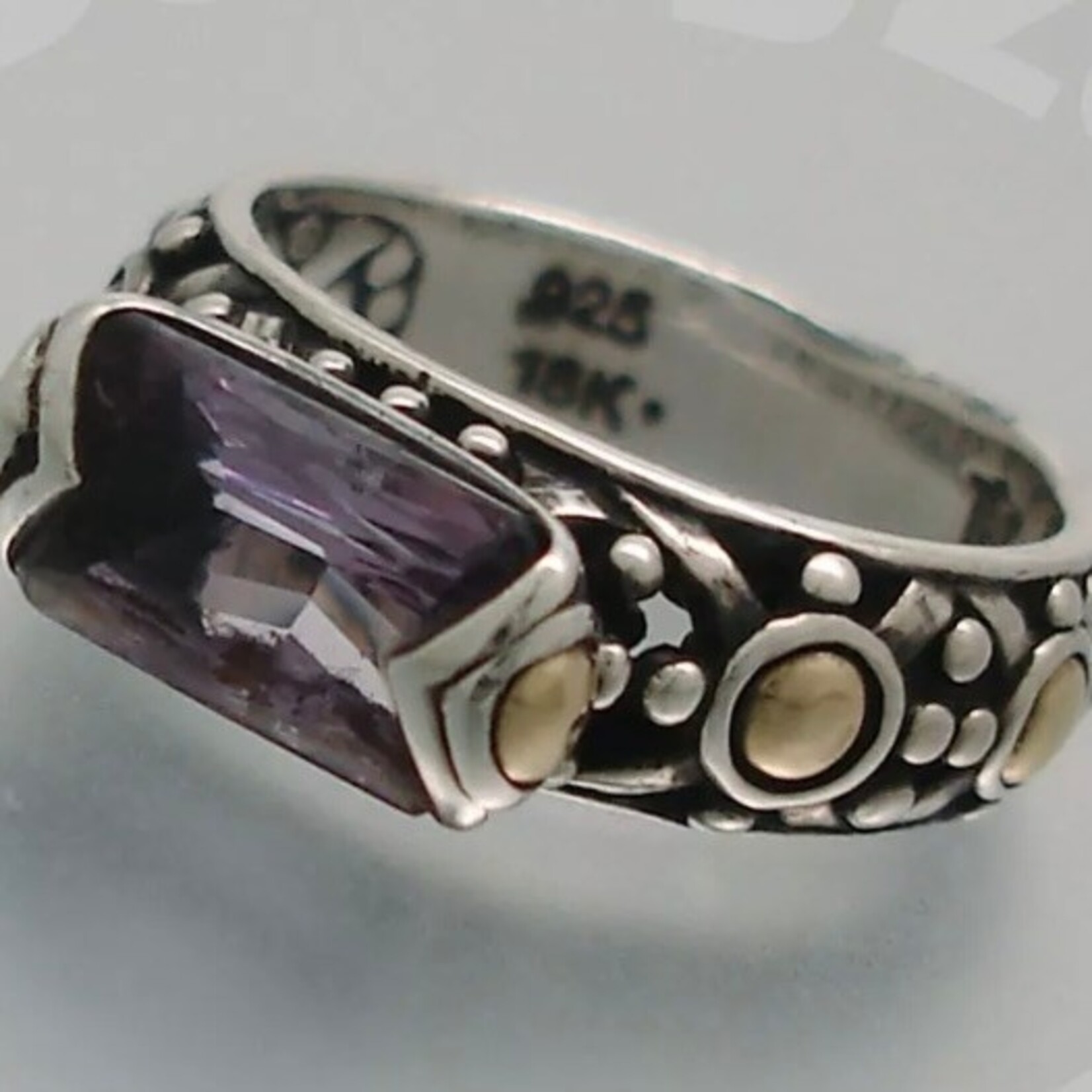 18K Yellow Gold Sterling Silver John Hardy Amethyst Ring