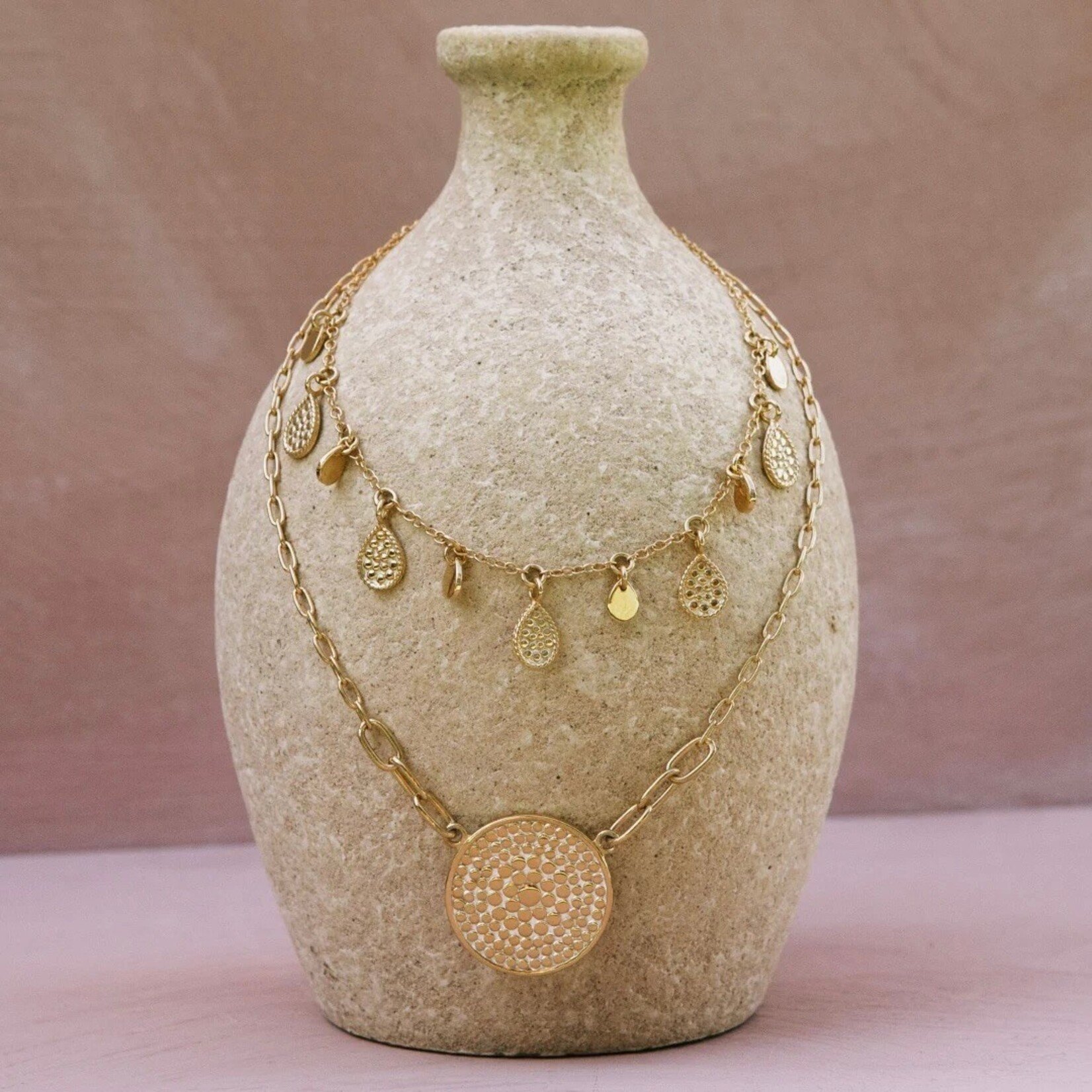 18K Yellow Gold Overlay Teardrop Layer Necklace