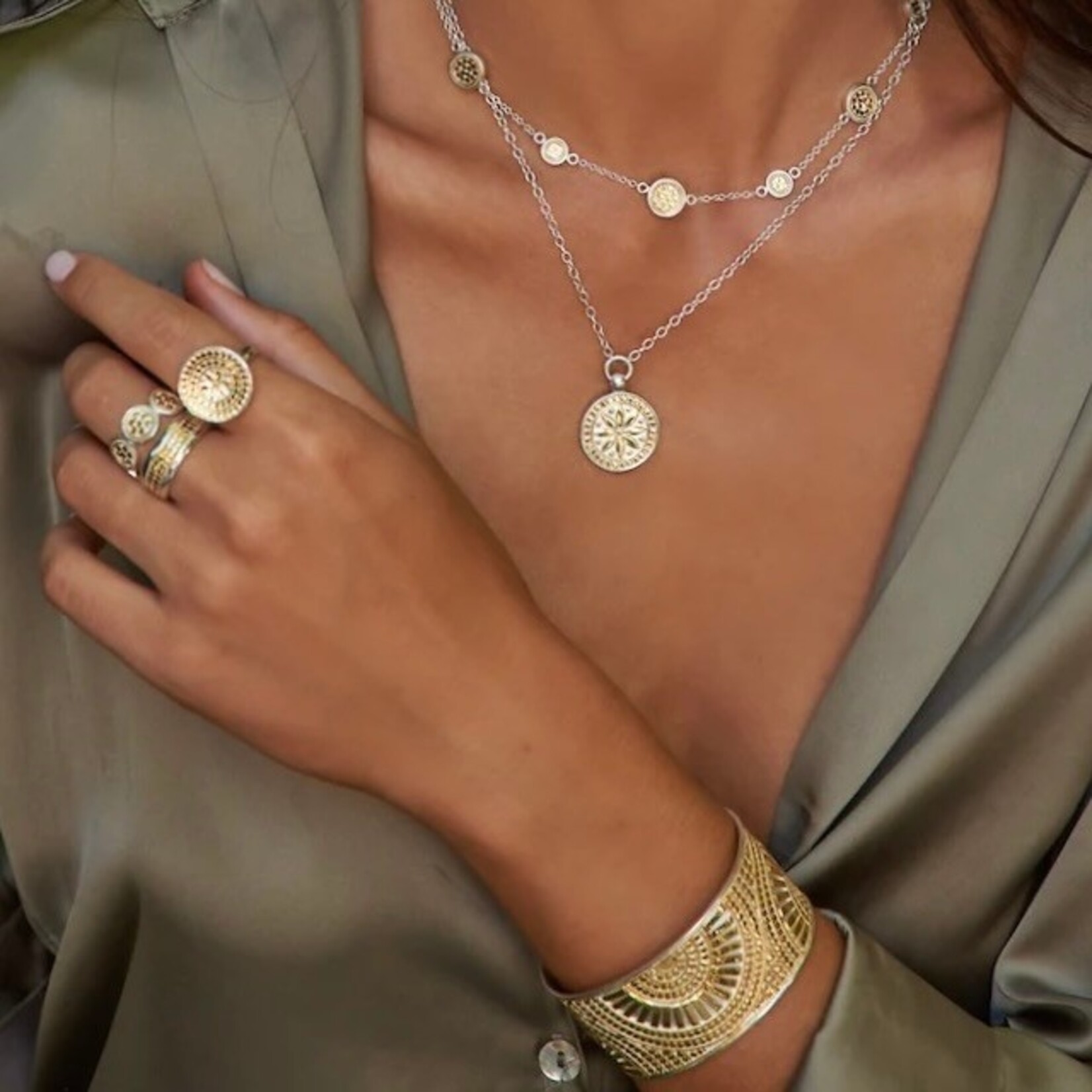 Sterling Silver & 18K Yellow Gold Overlay  Mosaic Cuff