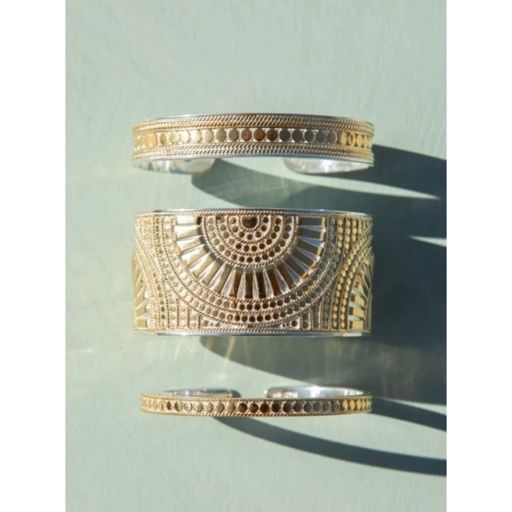 Sterling Silver & 18K Yellow Gold Overlay  Mosaic Cuff