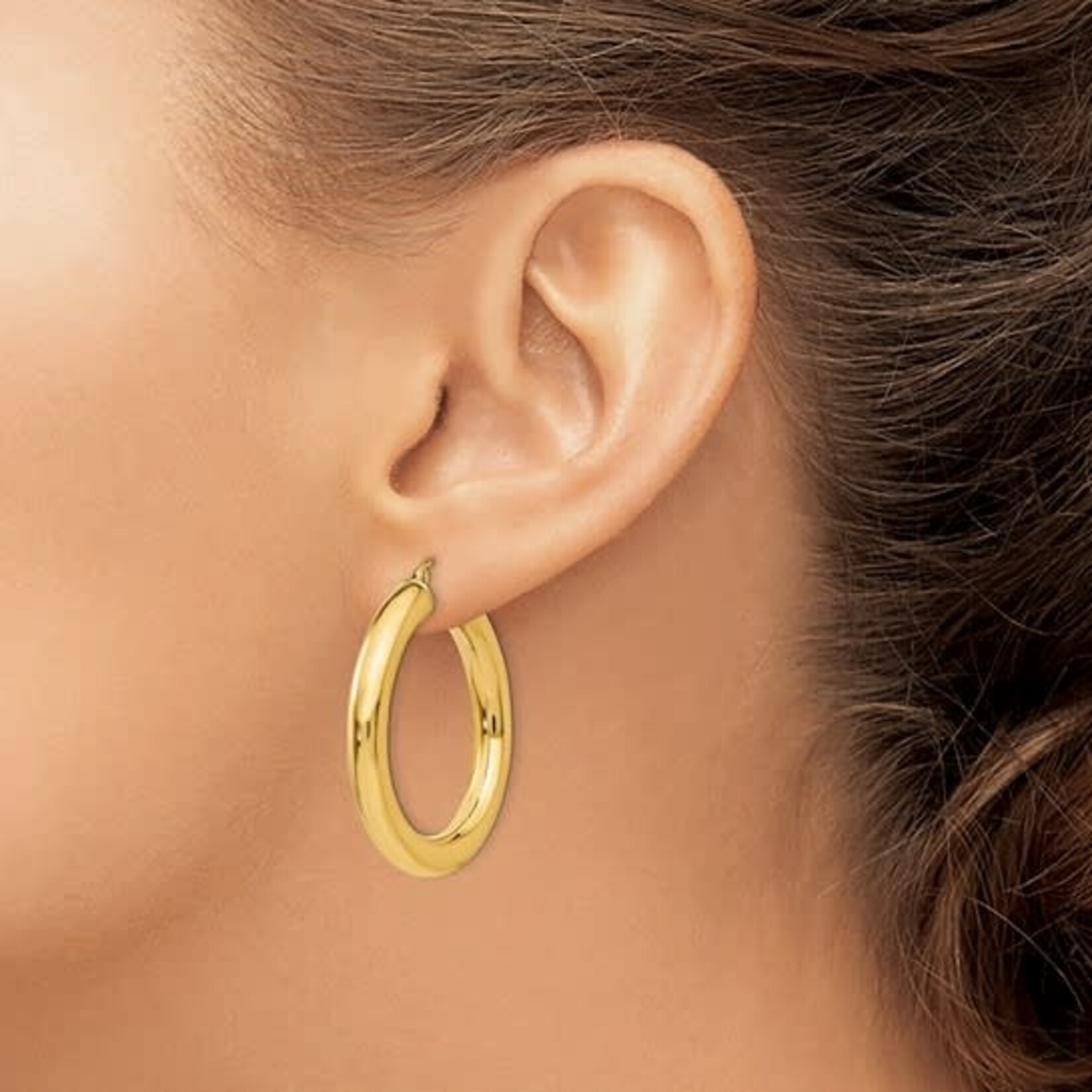 14K Yellow Gold Large Polished Tube Hoop Earrings