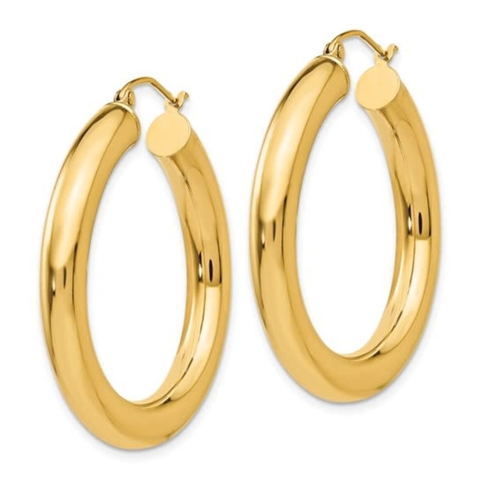14K Yellow Gold Large Polished Tube Hoop Earrings