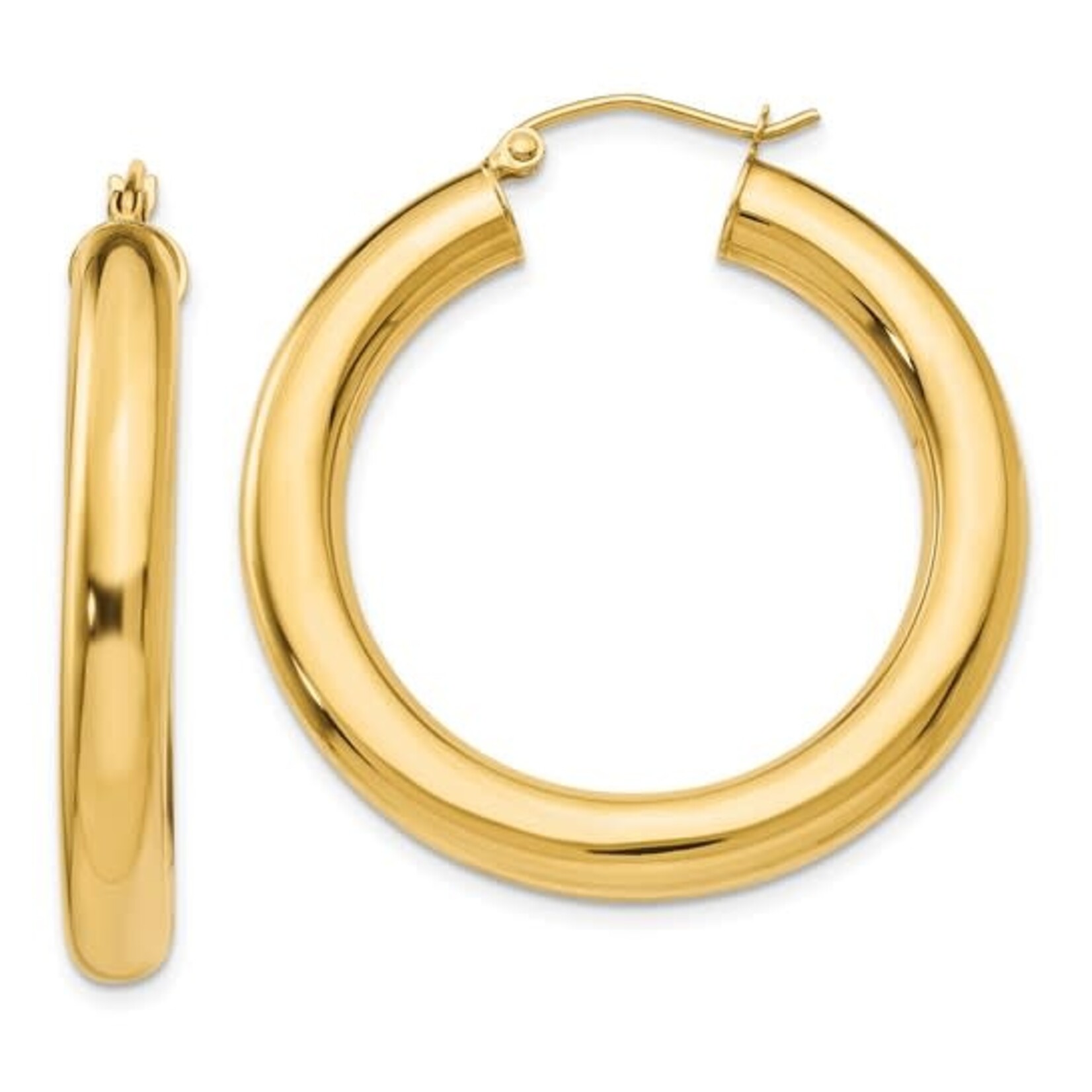 14K Yellow Gold Large Polished Tube Hoop Earrings