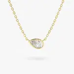 14K Yellow Gold Pear Shape Sideways Diamond Bezel Pendant