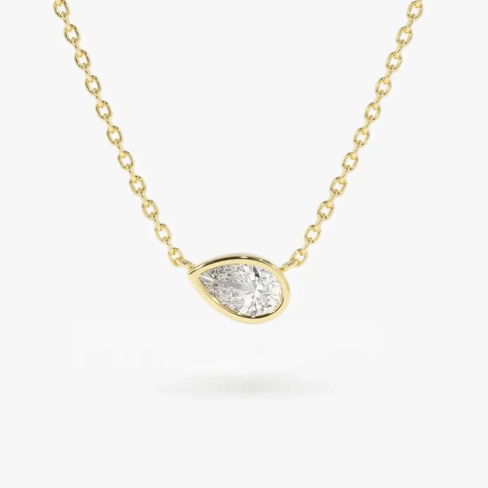 14K Yellow Gold Pear Shape Sideways Diamond Bezel Pendant