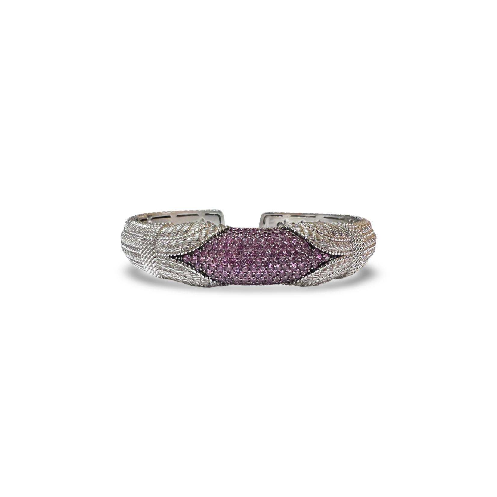 Sterling Silver Pink Sapphire Cable Cuff Bracelet