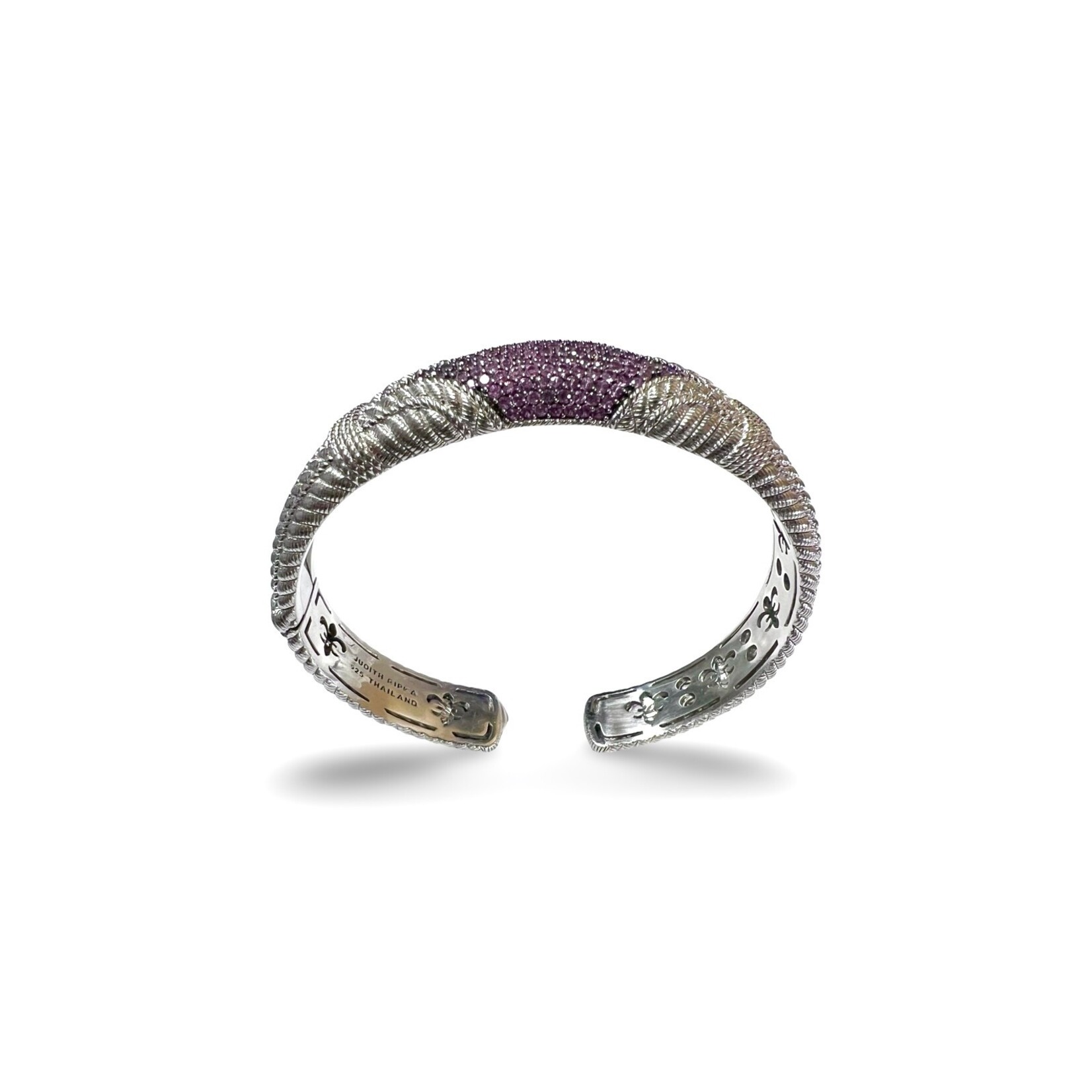 Sterling Silver Pink Sapphire Cable Cuff Bracelet