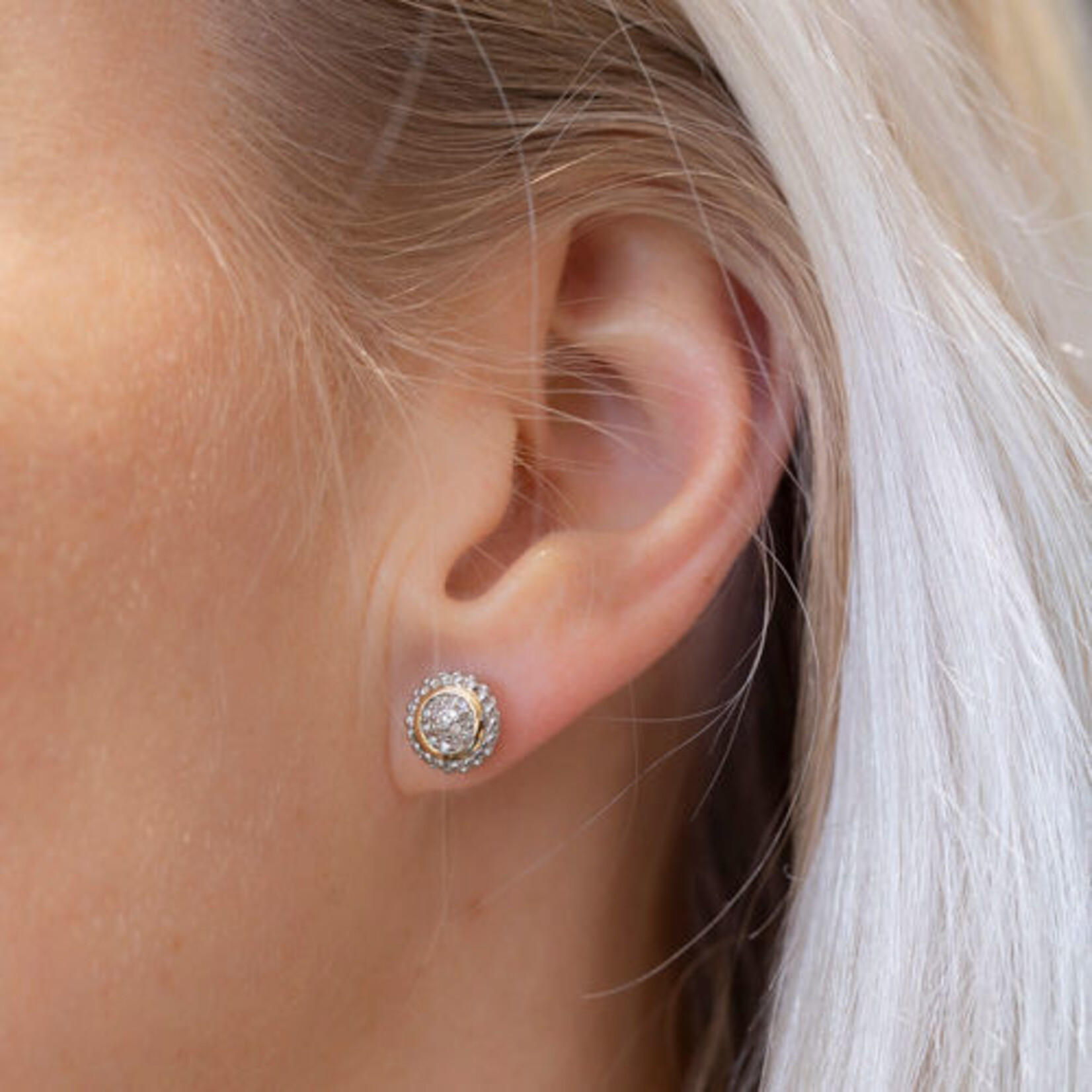 Sterling Silver 18K Yellow Gold Diamond .16ctw  Round Stud Earrings