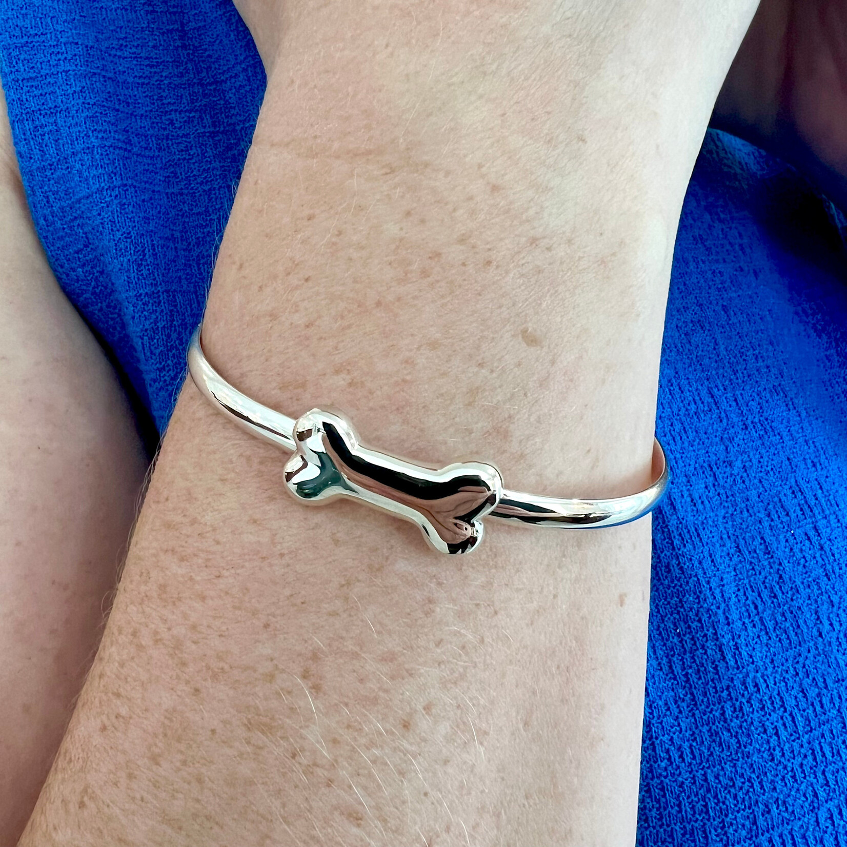 Sterling Silver Dog Bone Bangle Bracelet
