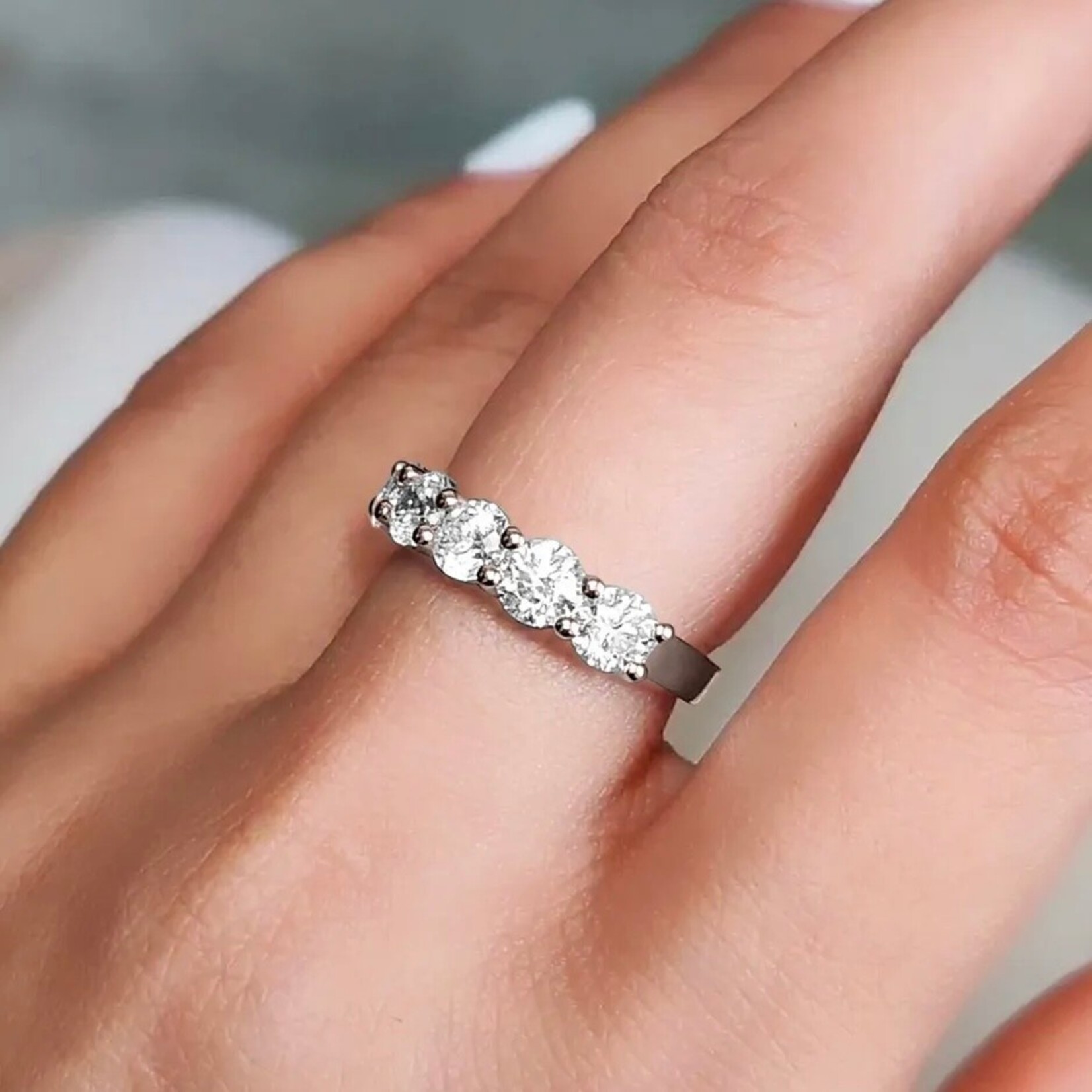 14K White Gold 1 3/4 Carat Lab Diamond 5 Stone Band