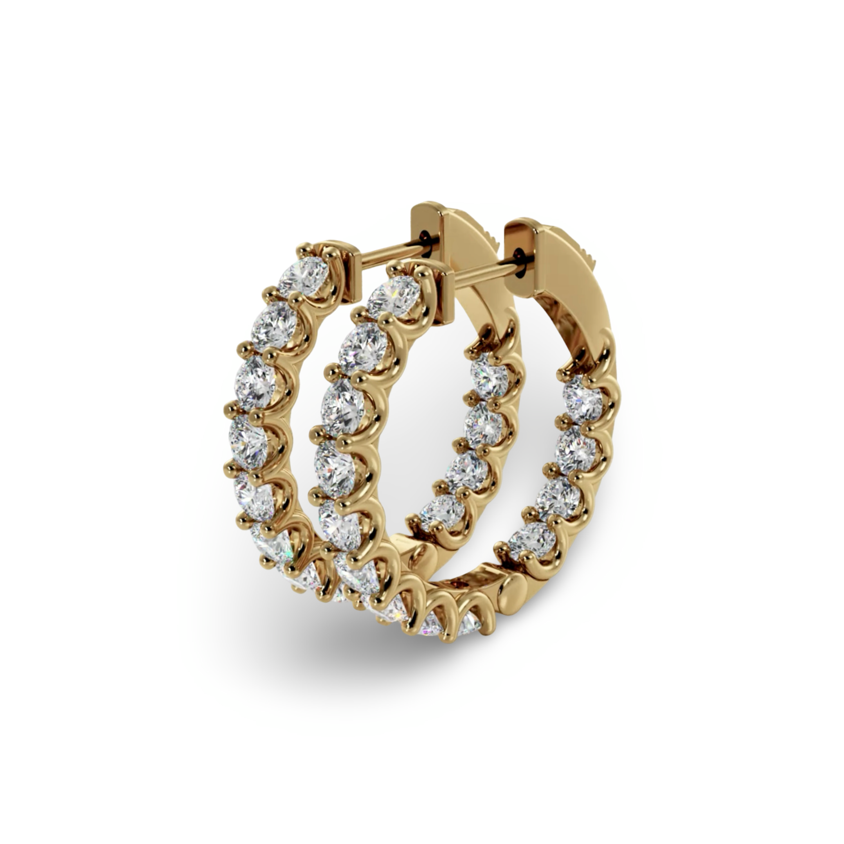 14K Yellow Gold 2 1/2 Carat Lab Diamond Round Medium Hoop Earrings