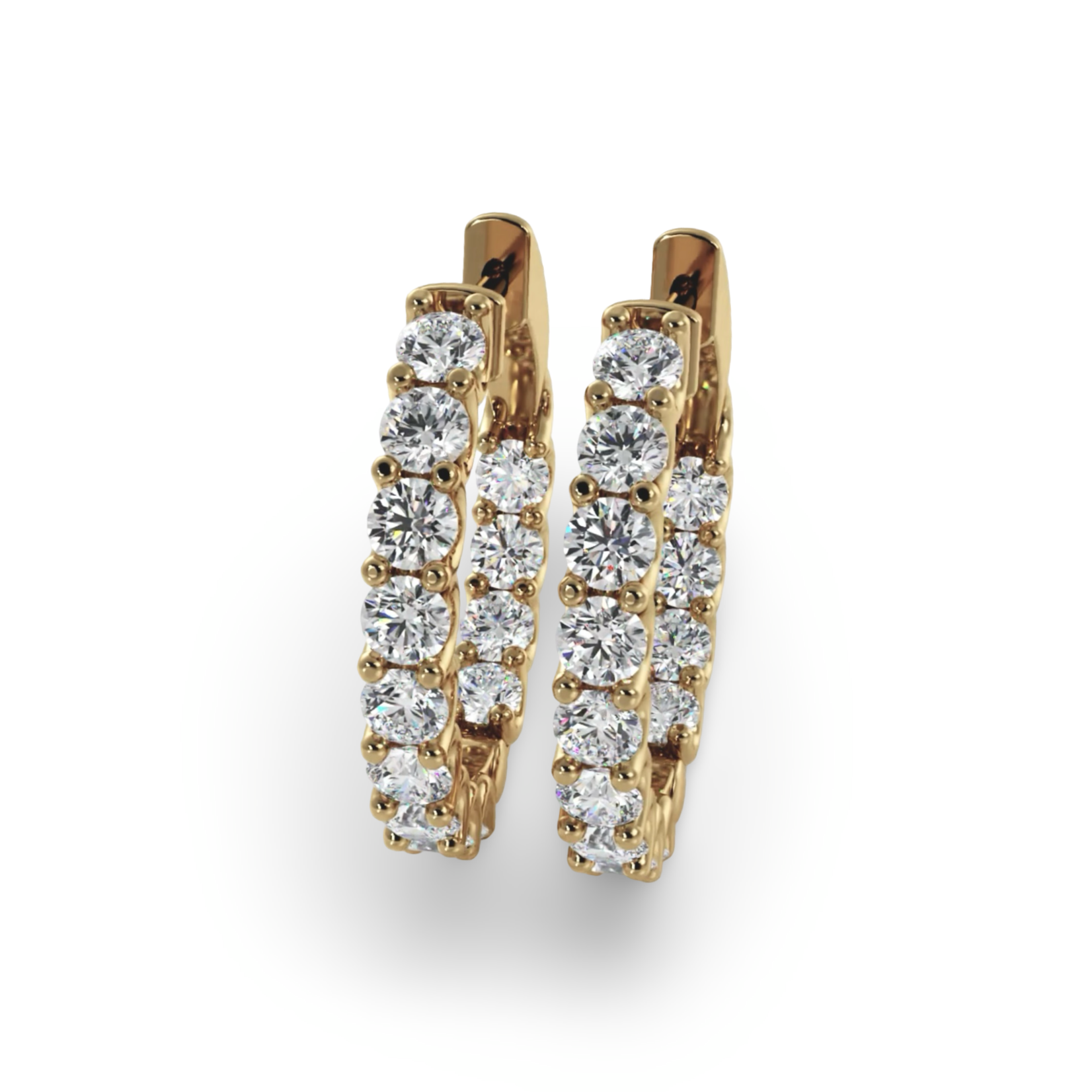 14K Yellow Gold 2 1/2 Carat Lab Diamond Round Medium Hoop Earrings
