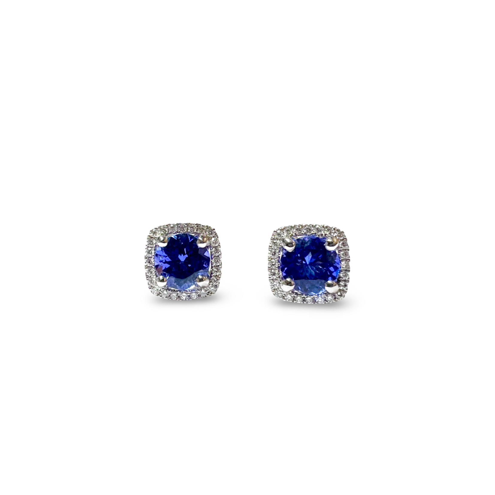 18K White Gold Tanzanite & Diamond Stud Earrings