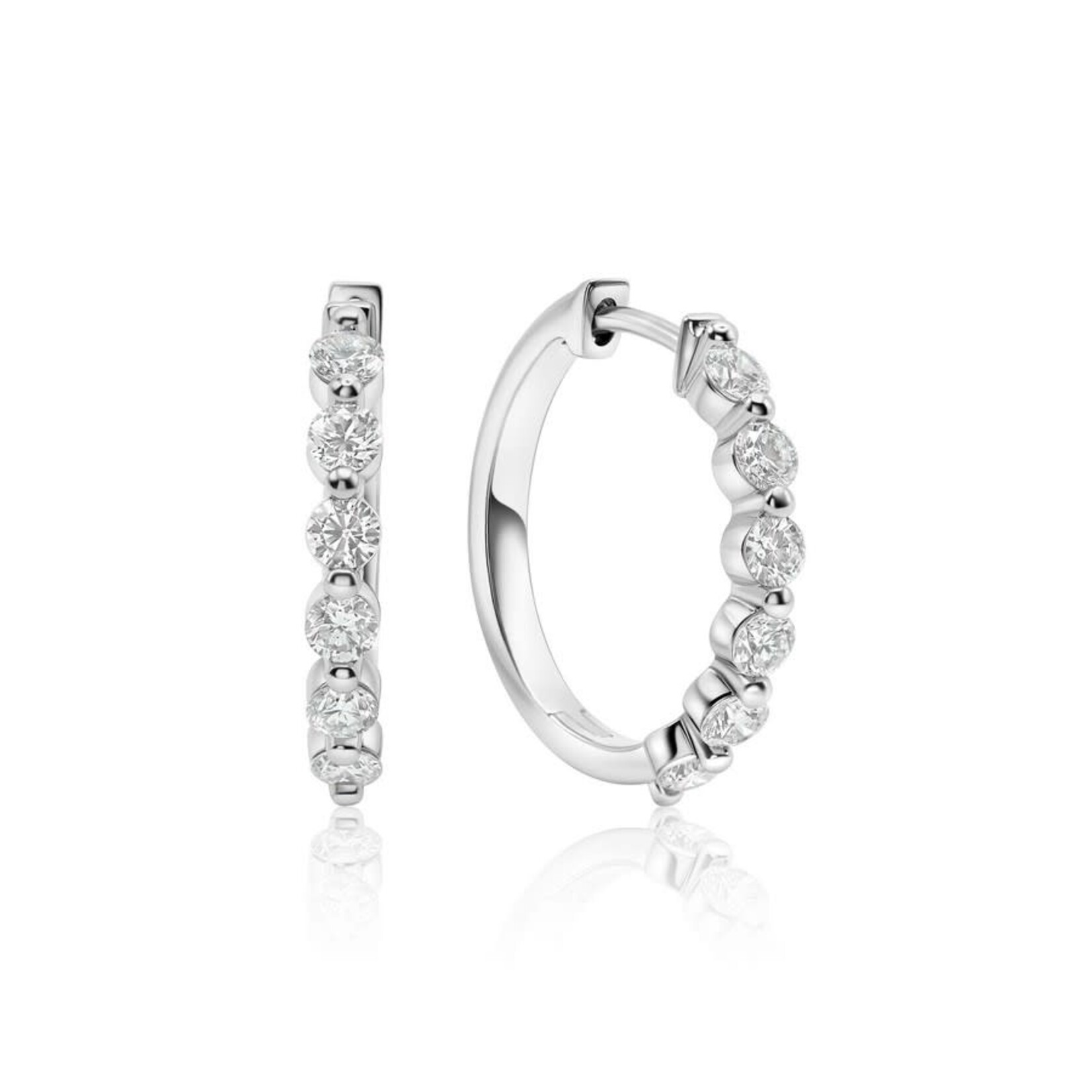 14K White Gold 1 Carat Lab Diamond Medium Round Hoops