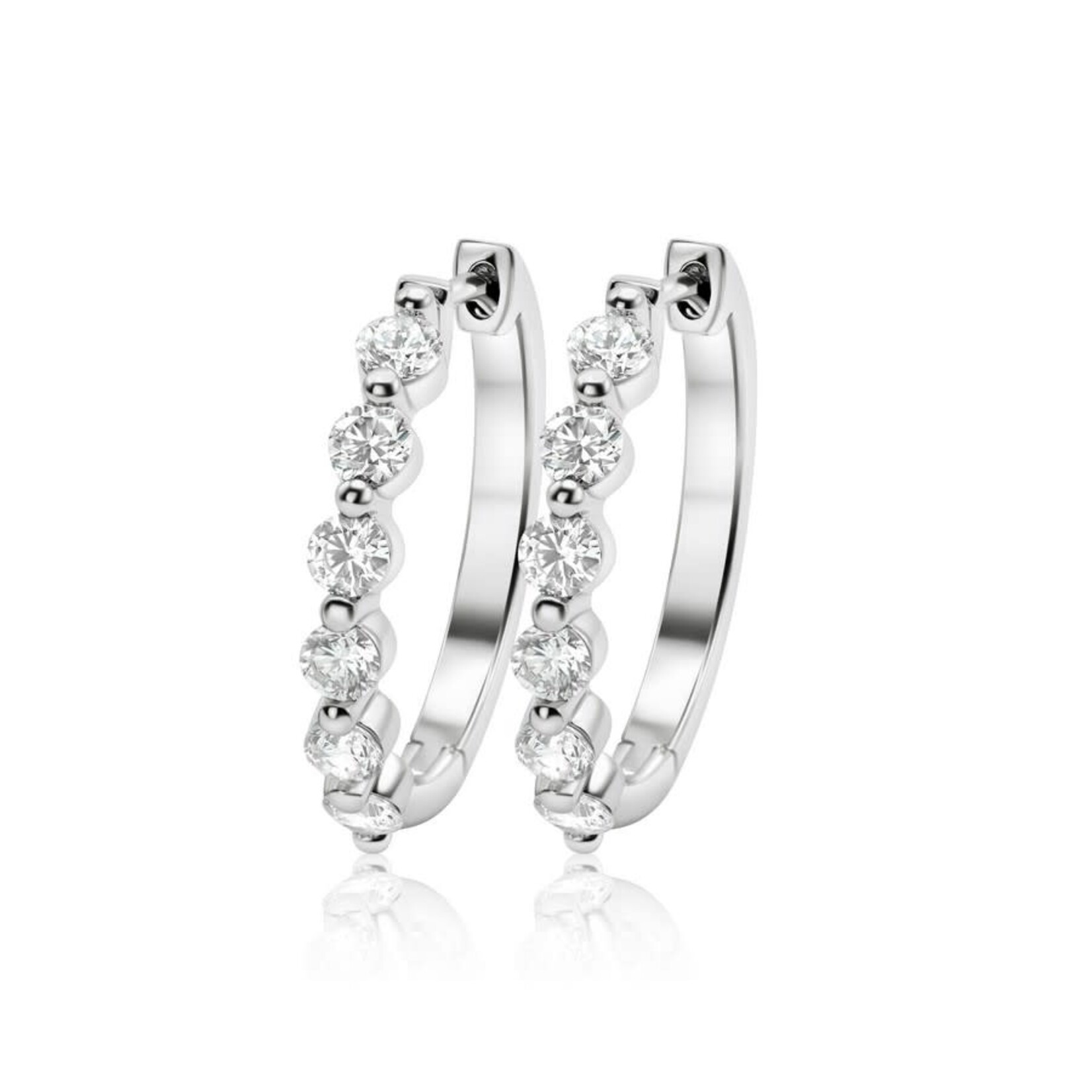 14K White Gold 1 Carat Lab Diamond Medium Round Hoops