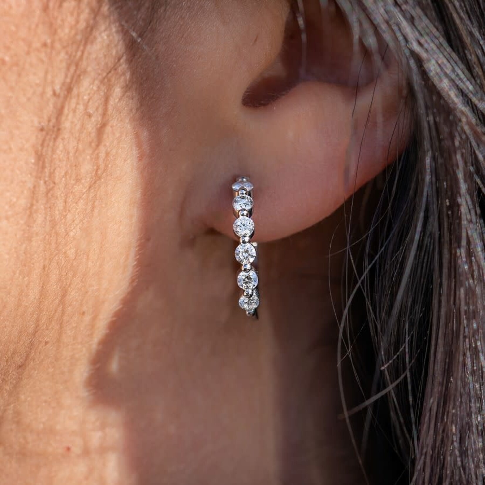 14K White Gold 1 Carat Lab Diamond Medium Round Hoops