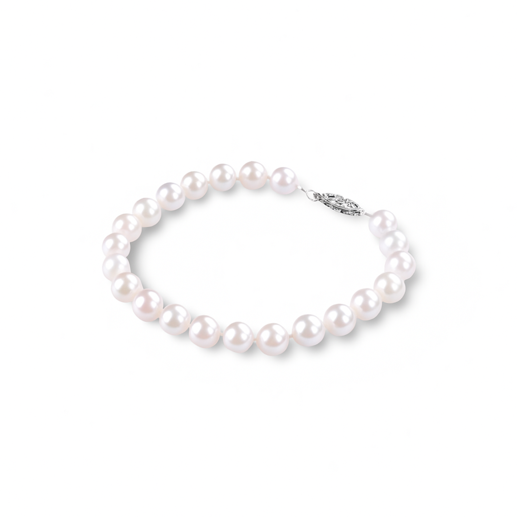 14K White Gold 7.5mm Cultured Akoya Pearl Bracelet