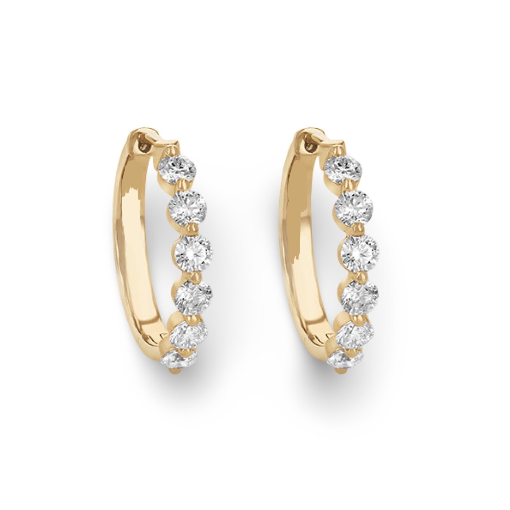 14K Yellow Gold 1 Carat Lab Diamond Medium Round Hoops