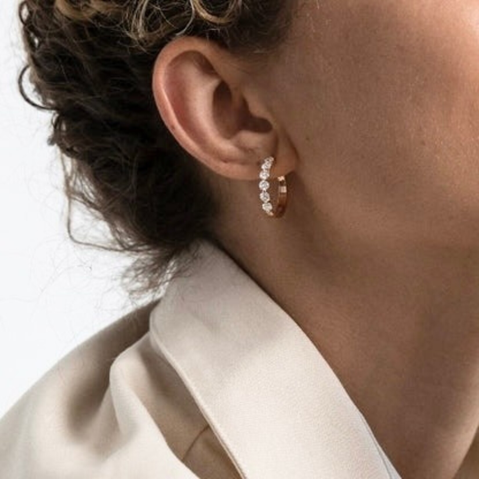 14K Yellow Gold 1 Carat Lab Diamond Medium Round Hoops