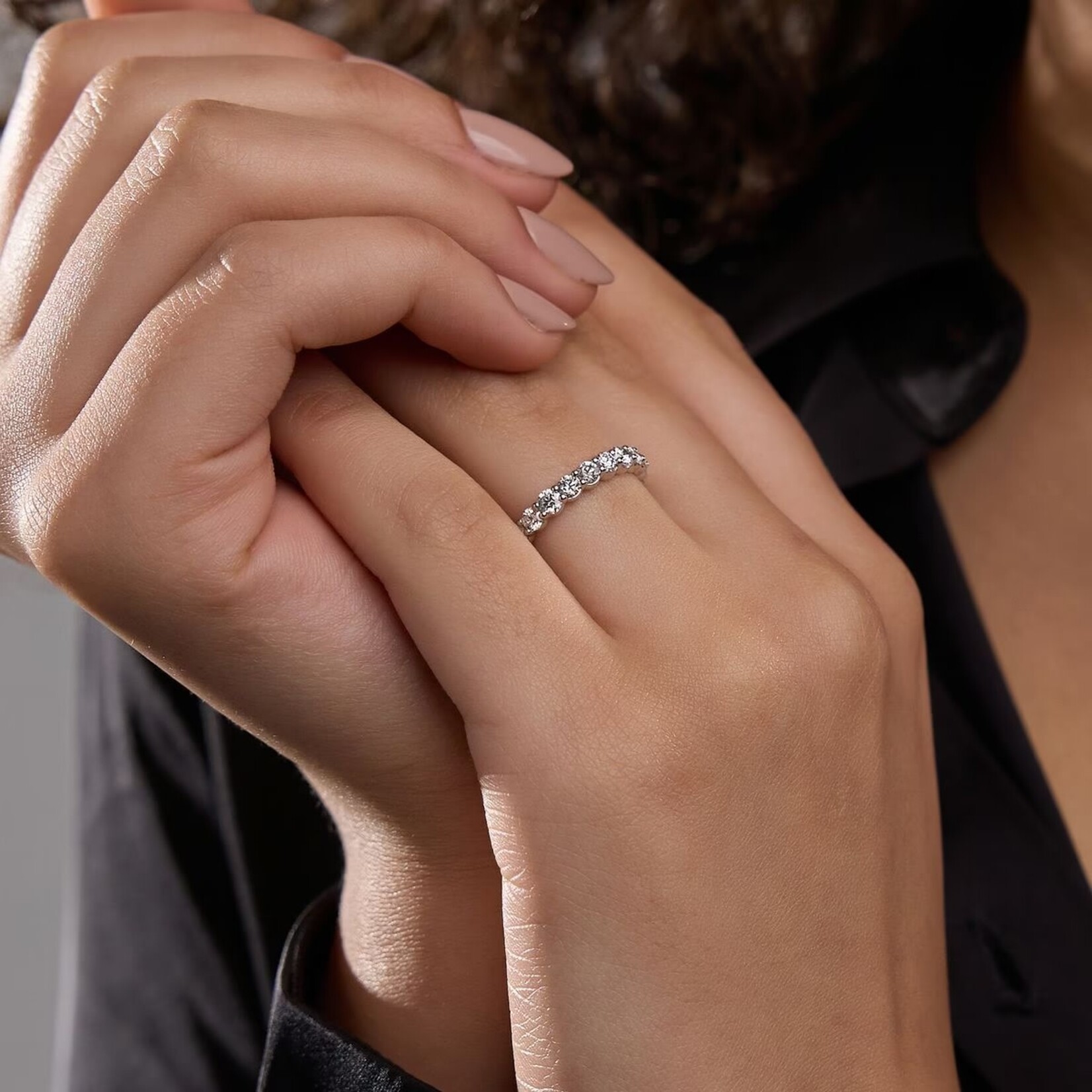 14K White Gold 3/4 Carat Lab Diamond 7 Stone Band