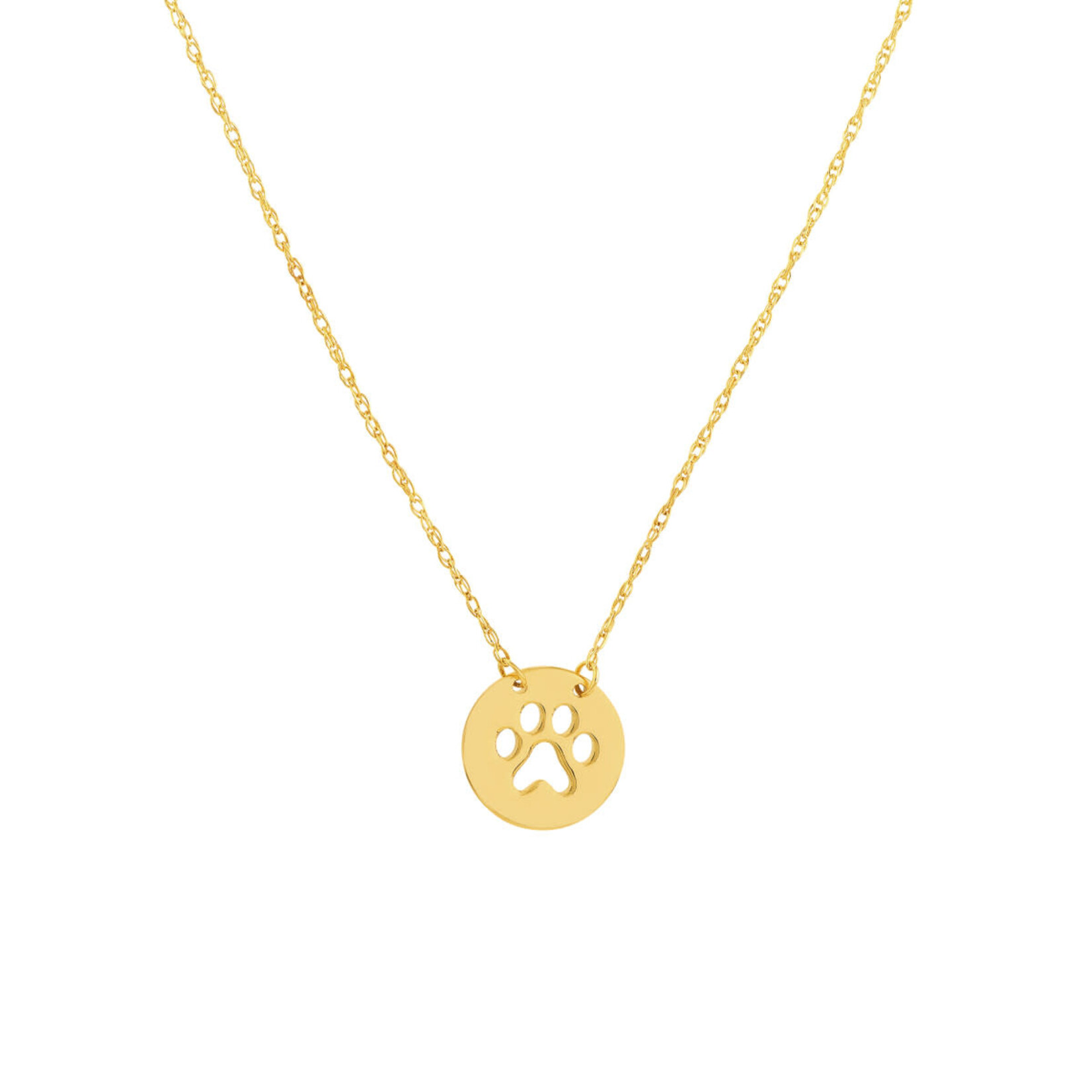14K Yellow Gold Cutout Paw Mini Disc Pendant