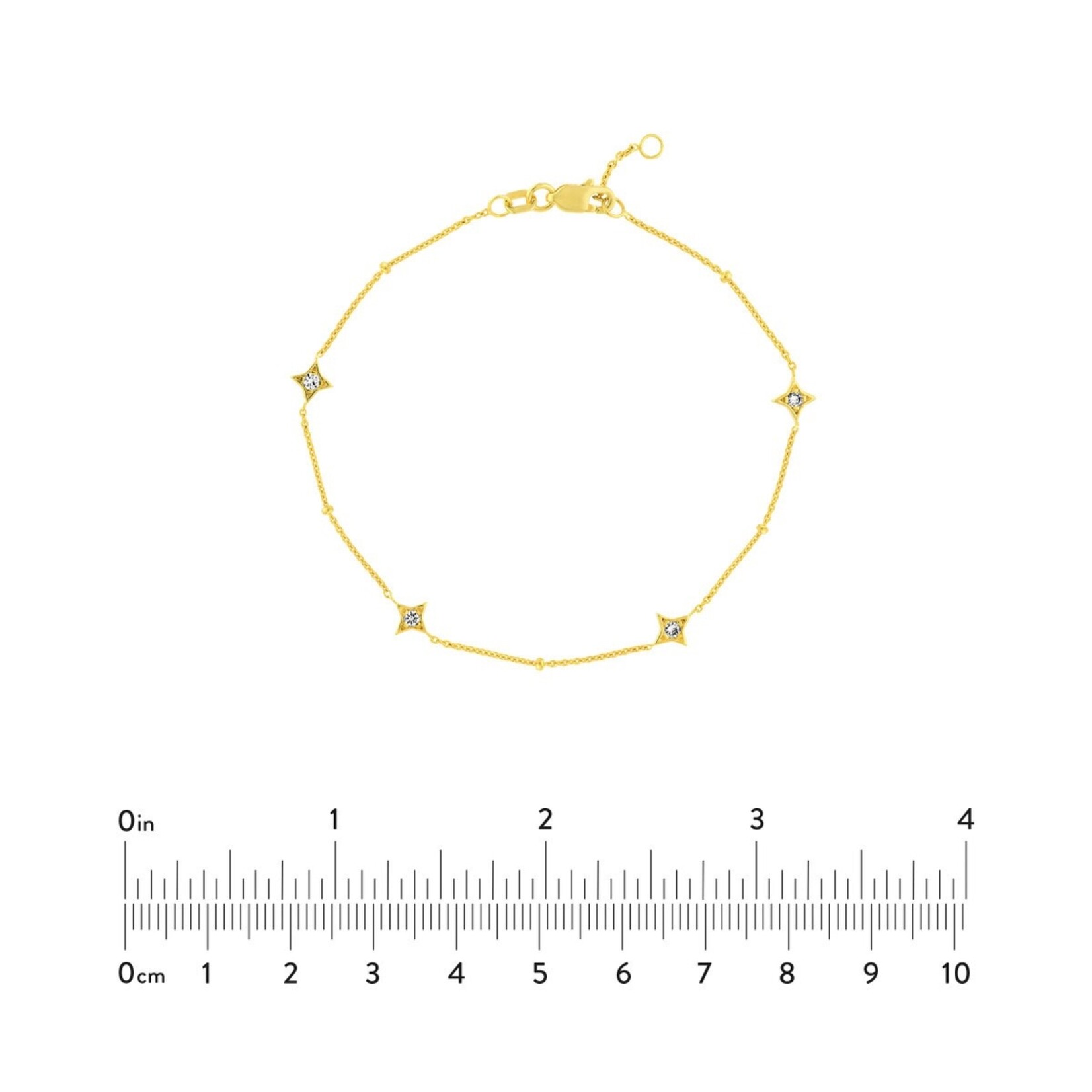 14K Yellow Gold Star Diamond Bezel and Beaded Bracelet
