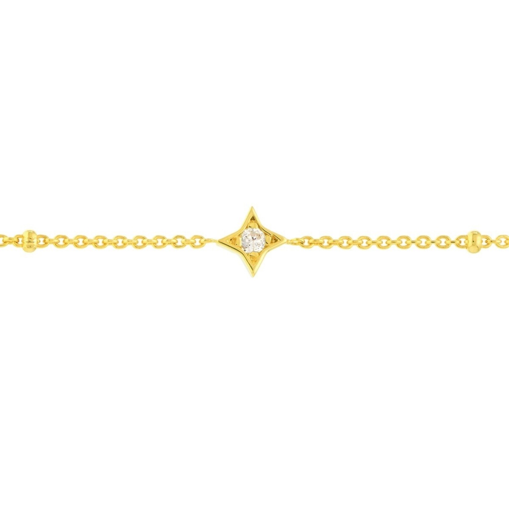 14K Yellow Gold Star Diamond Bezel and Beaded Bracelet