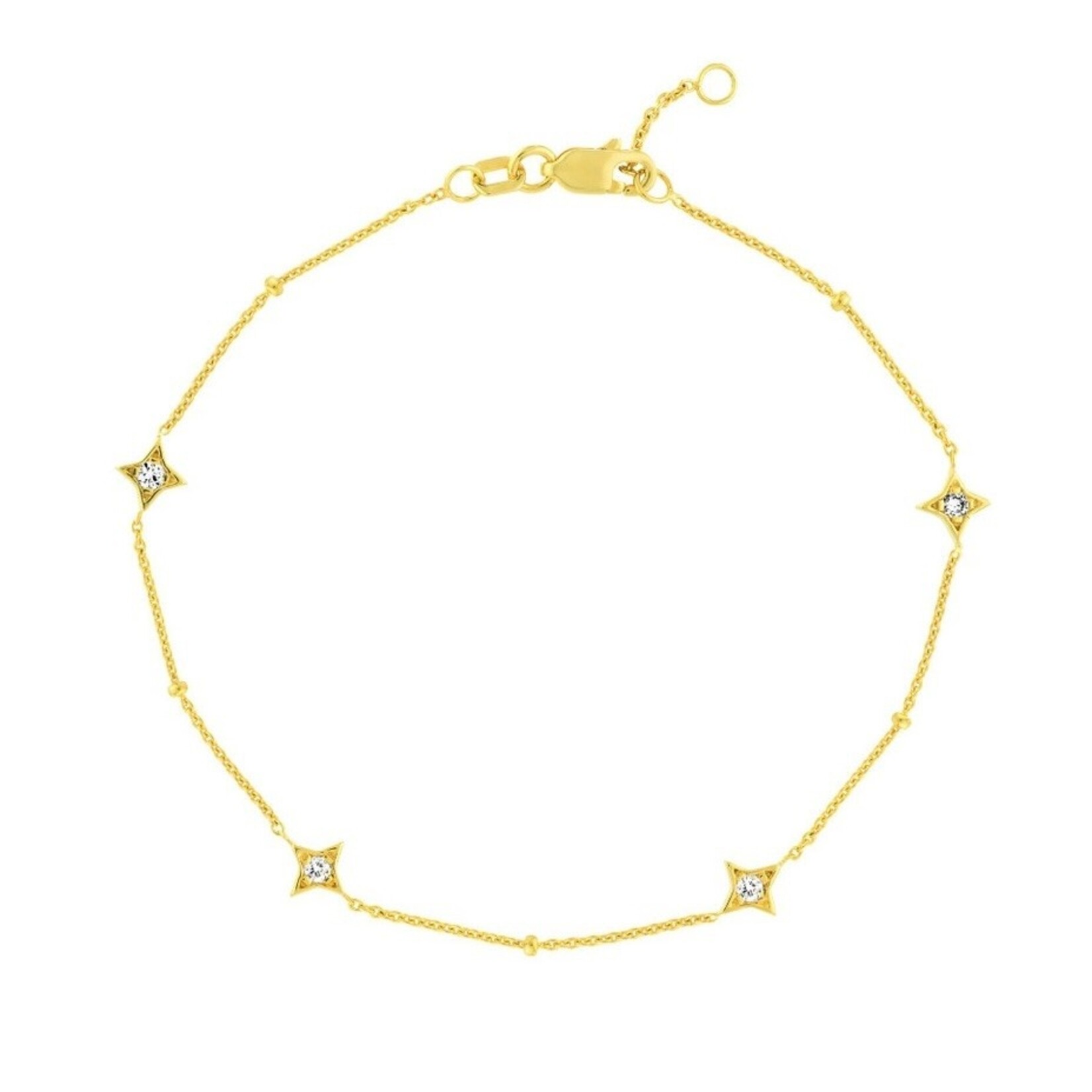 14K Yellow Gold Star Diamond Bezel and Beaded Bracelet