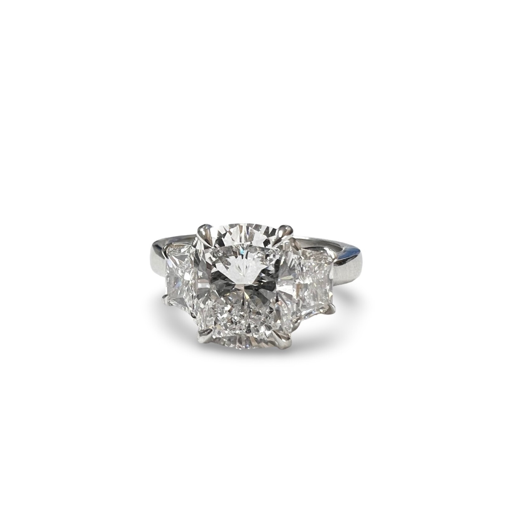 Platinum Three Stone Cushion & Trapezoid Laboratory Grown Diamond Ring