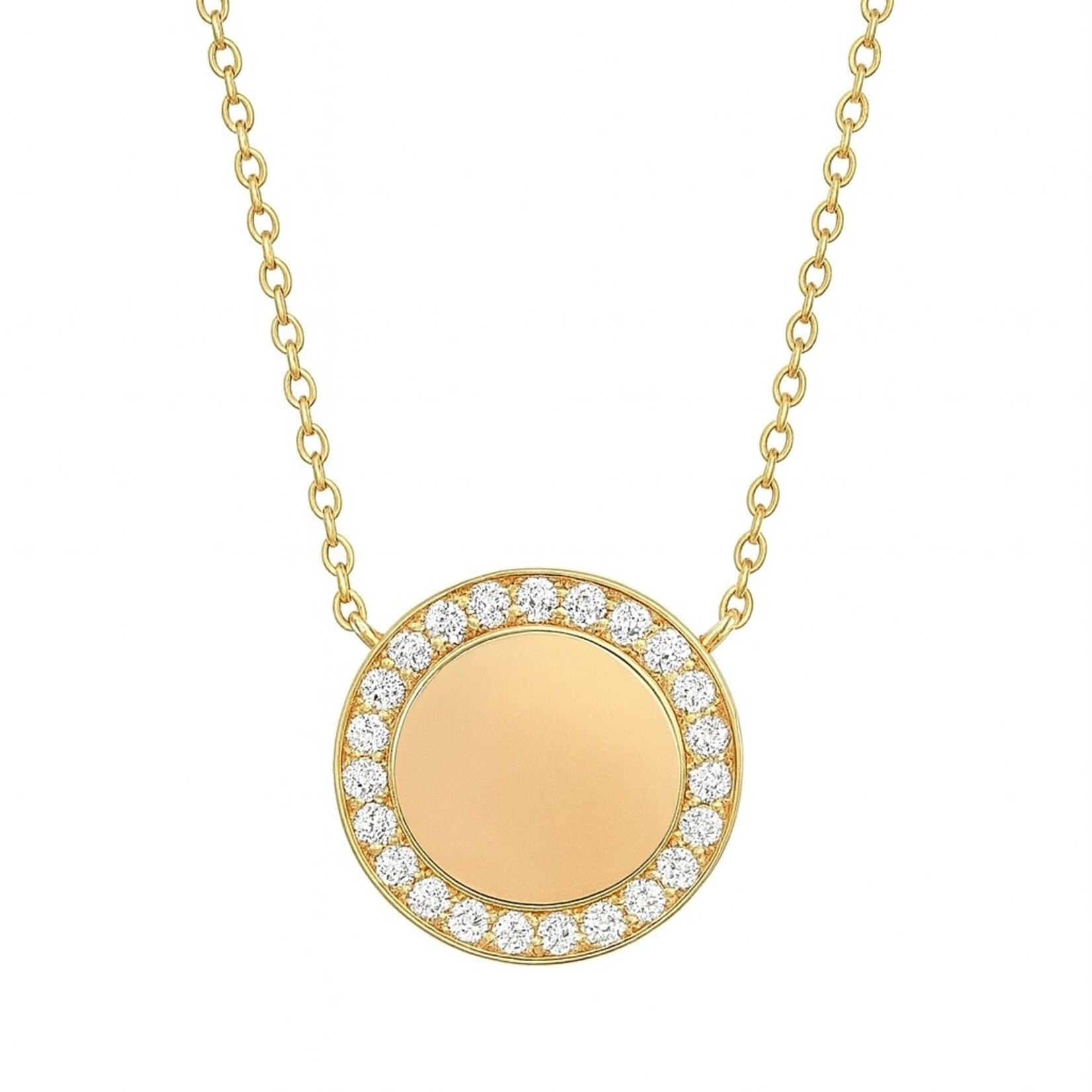 14K Yellow Gold Diamond Engravable Coin Disc Pendant