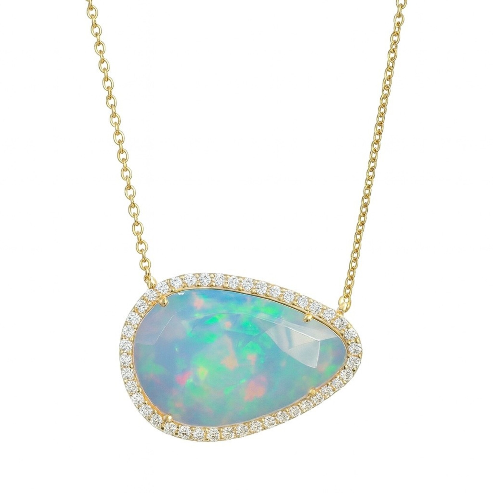14K Yellow Gold Ethiopian Opal & Diamond Necklace