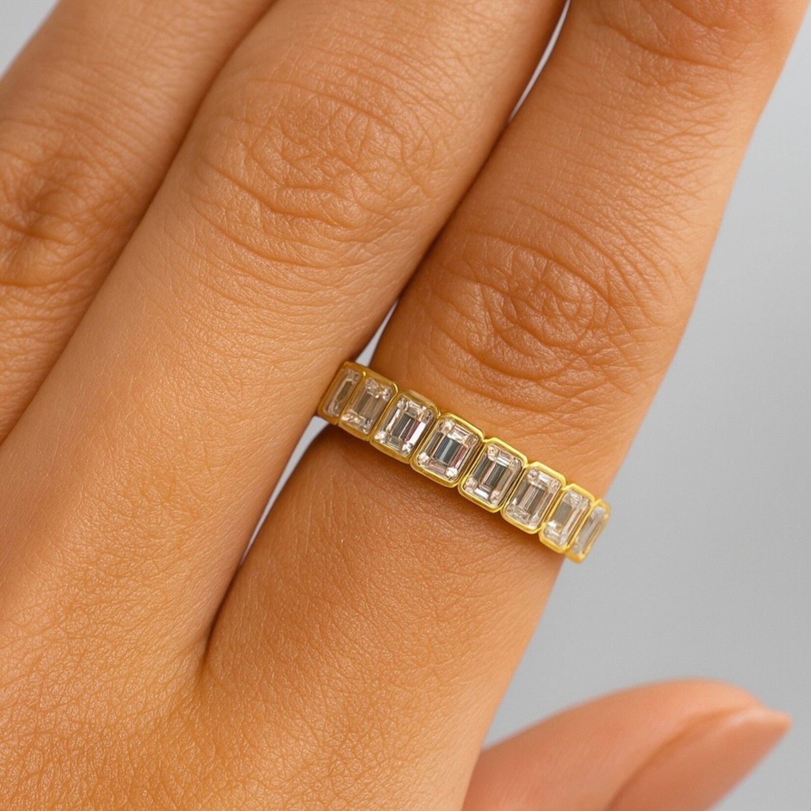 14K Yellow Gold Emerald Cut Diamond Semi Eternity Band