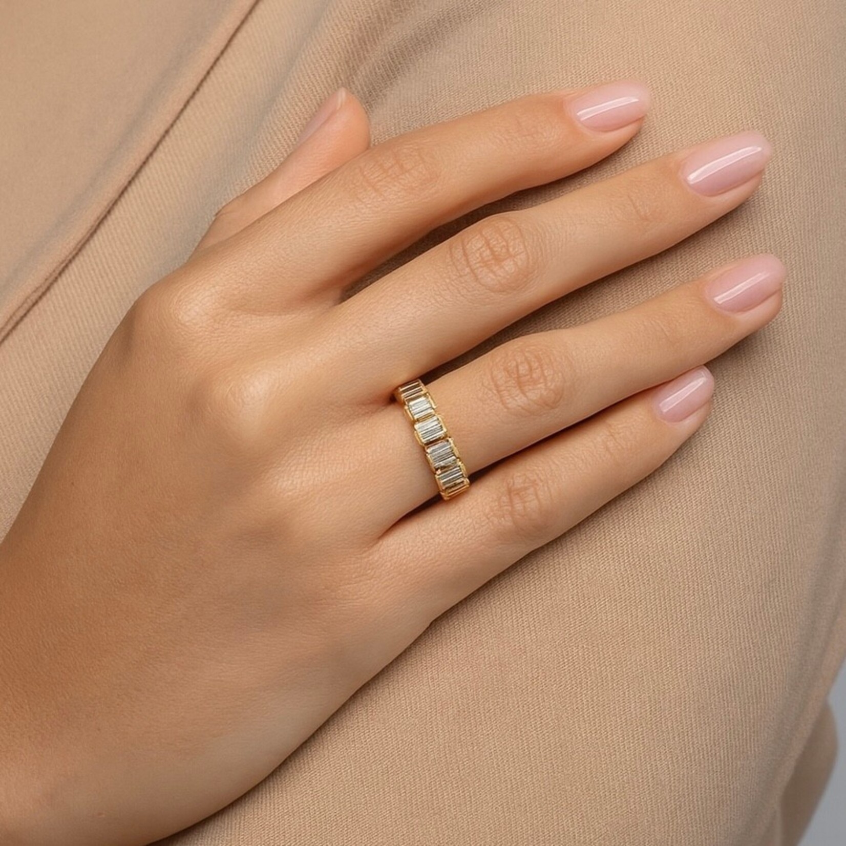 14K Yellow Gold Emerald Cut Diamond Semi Eternity Band