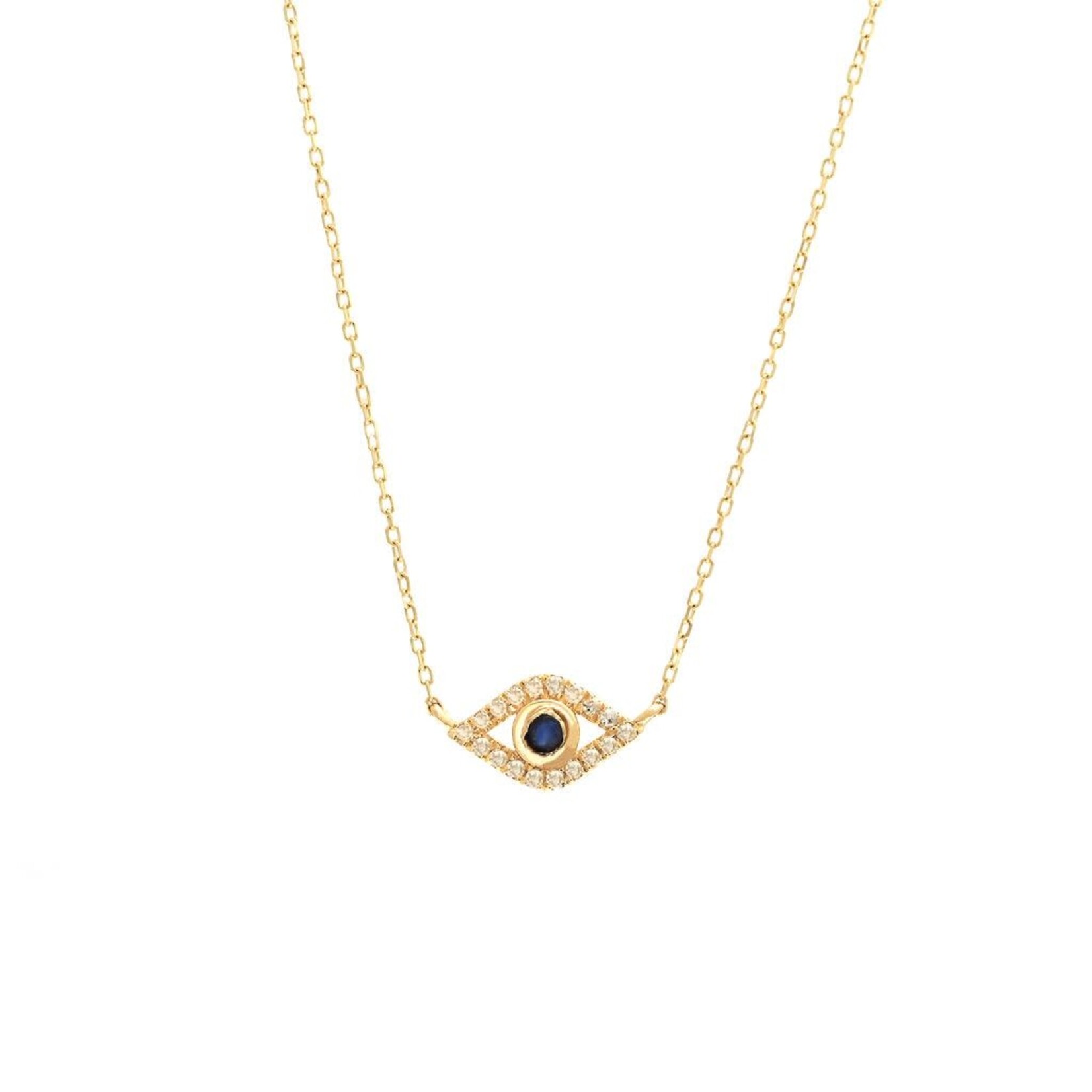 14K Yellow Gold Sapphire & Diamond Evil Eye Pendant