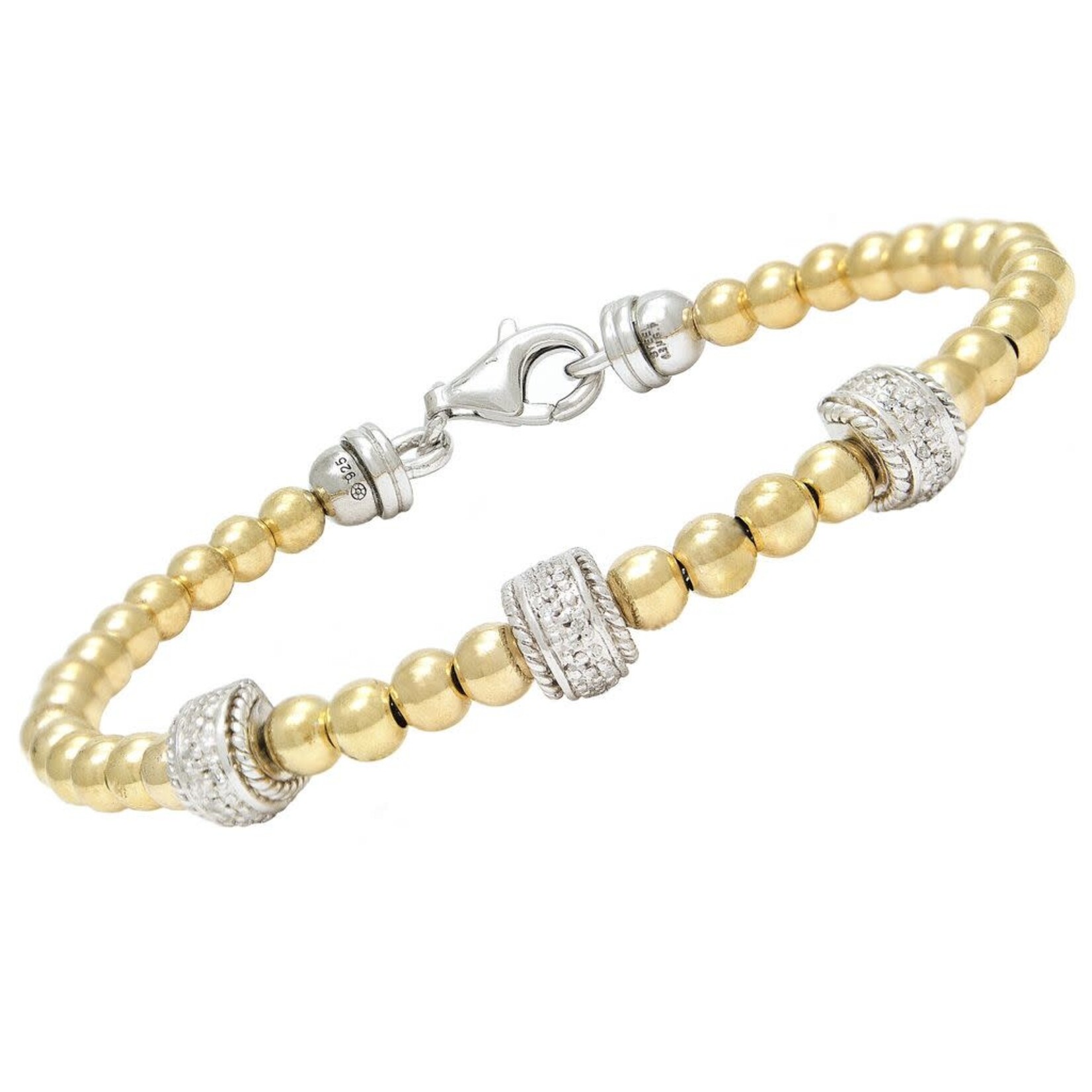 14K Yellow Gold over Sterling Silver Diamond Rondelle Bead Bangle