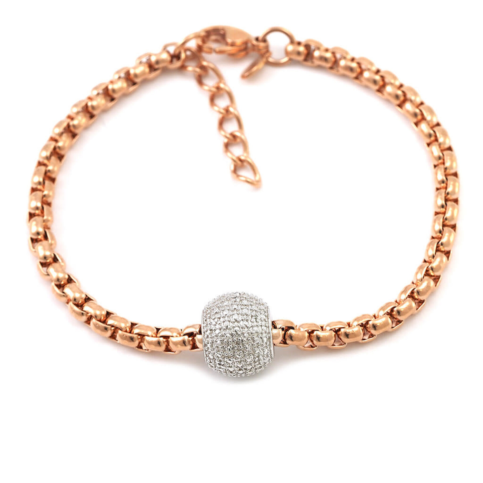 14K Rose Gold over Sterling Silver Pave Diamond Ball Bracelet