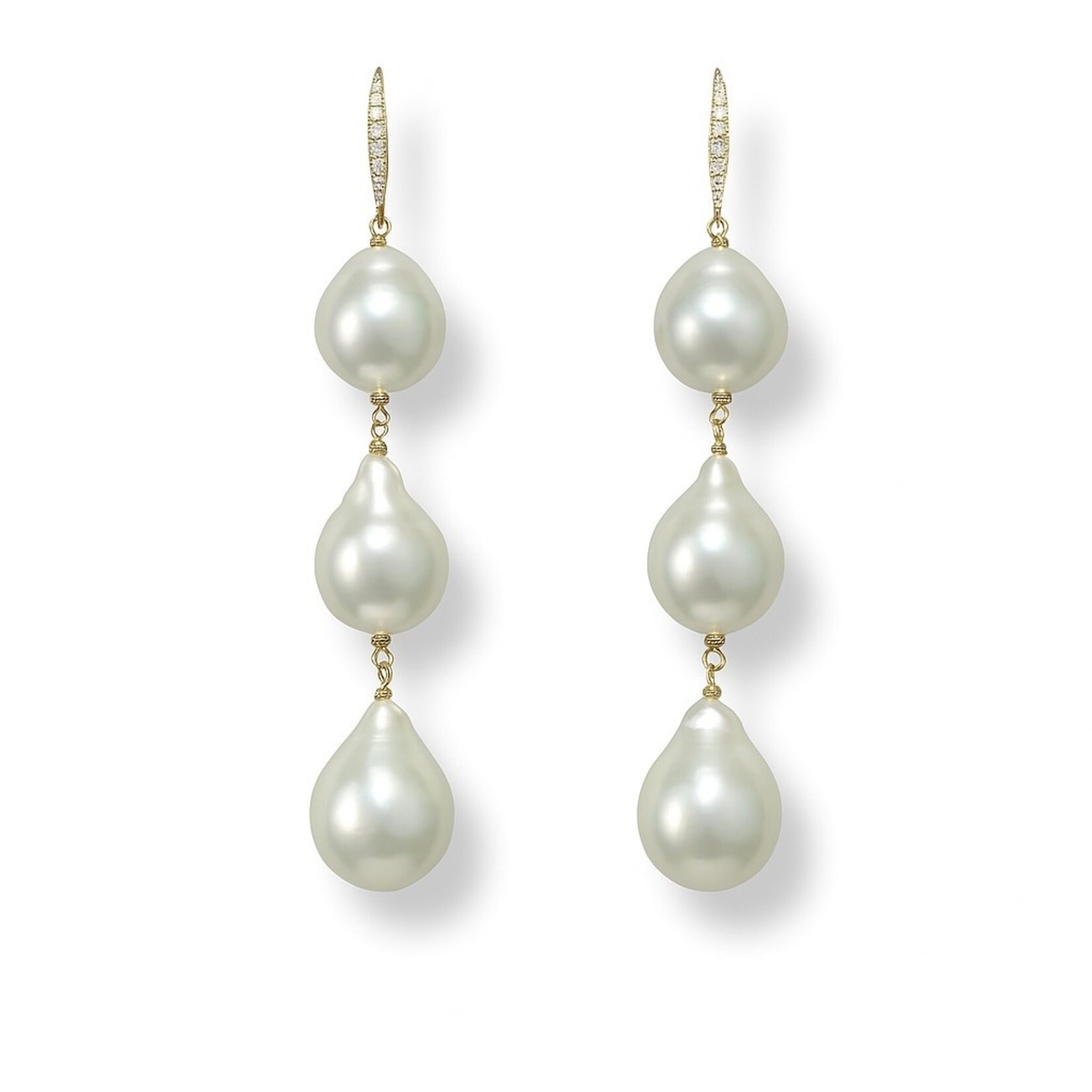18K Yellow Gold South Sea & Diamond Drop Earrings