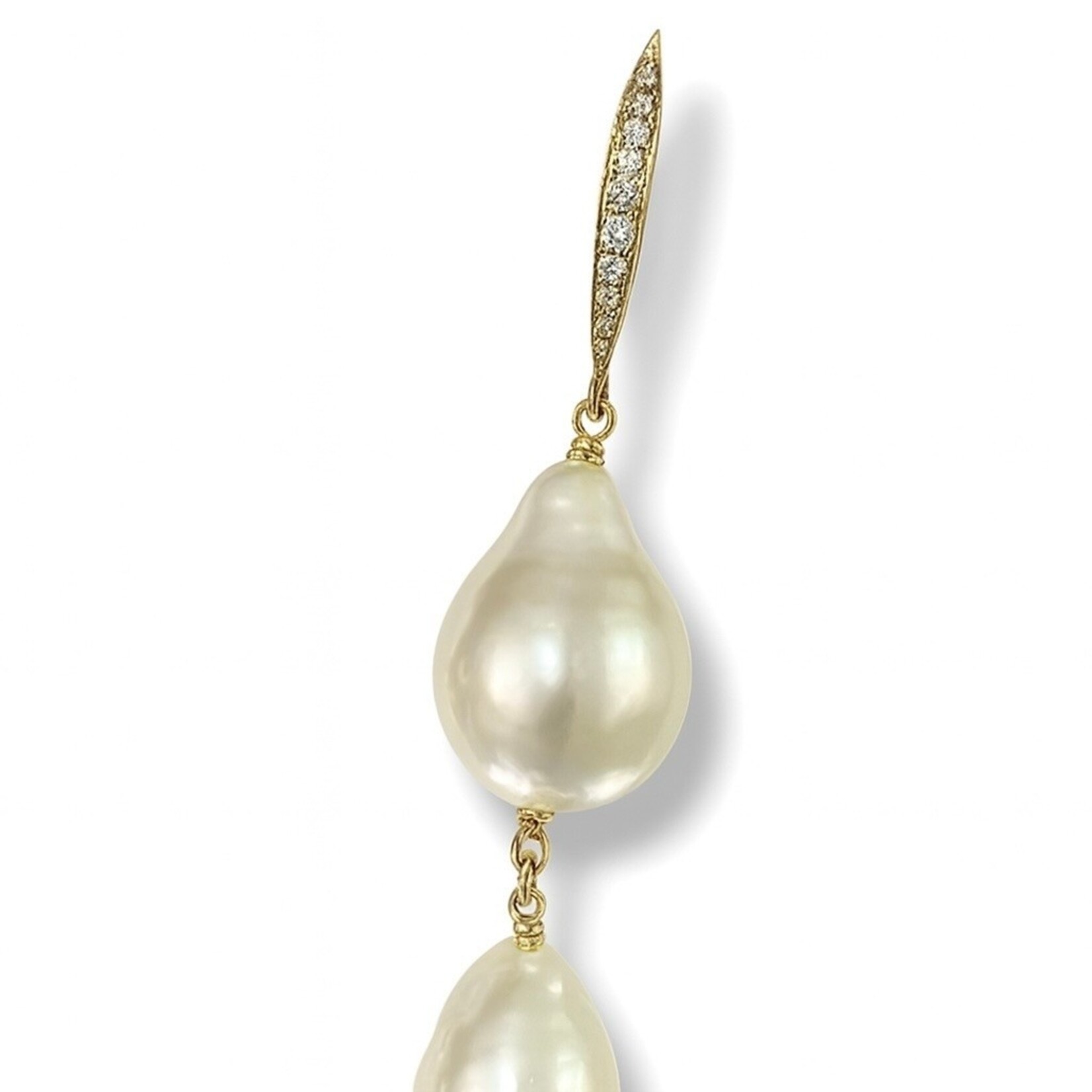 18K Yellow Gold South Sea & Diamond Drop Earrings