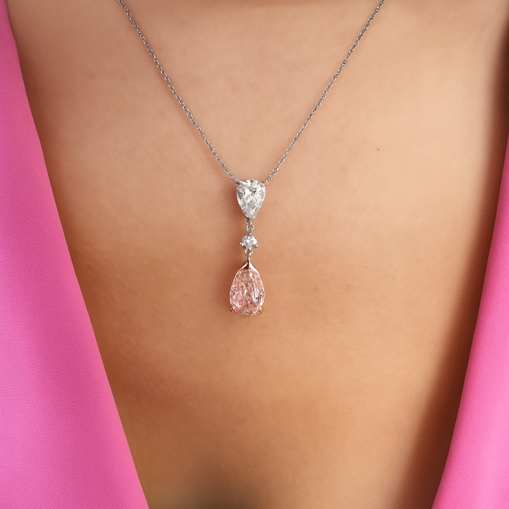 14K White & Rose Gold Fancy Pink Diamond Pendant