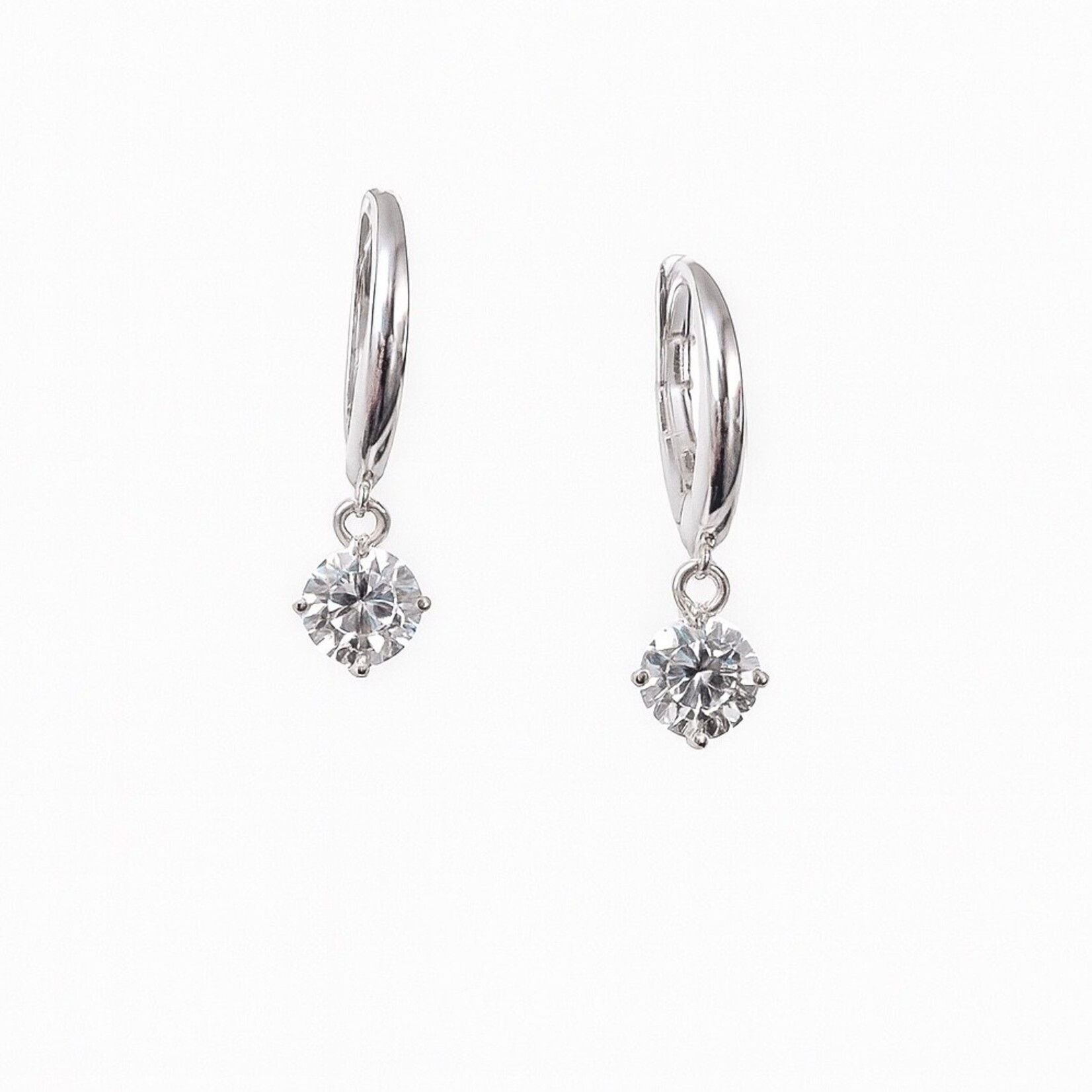 14K White Gold Diamond Solitaire Dangle Earrings