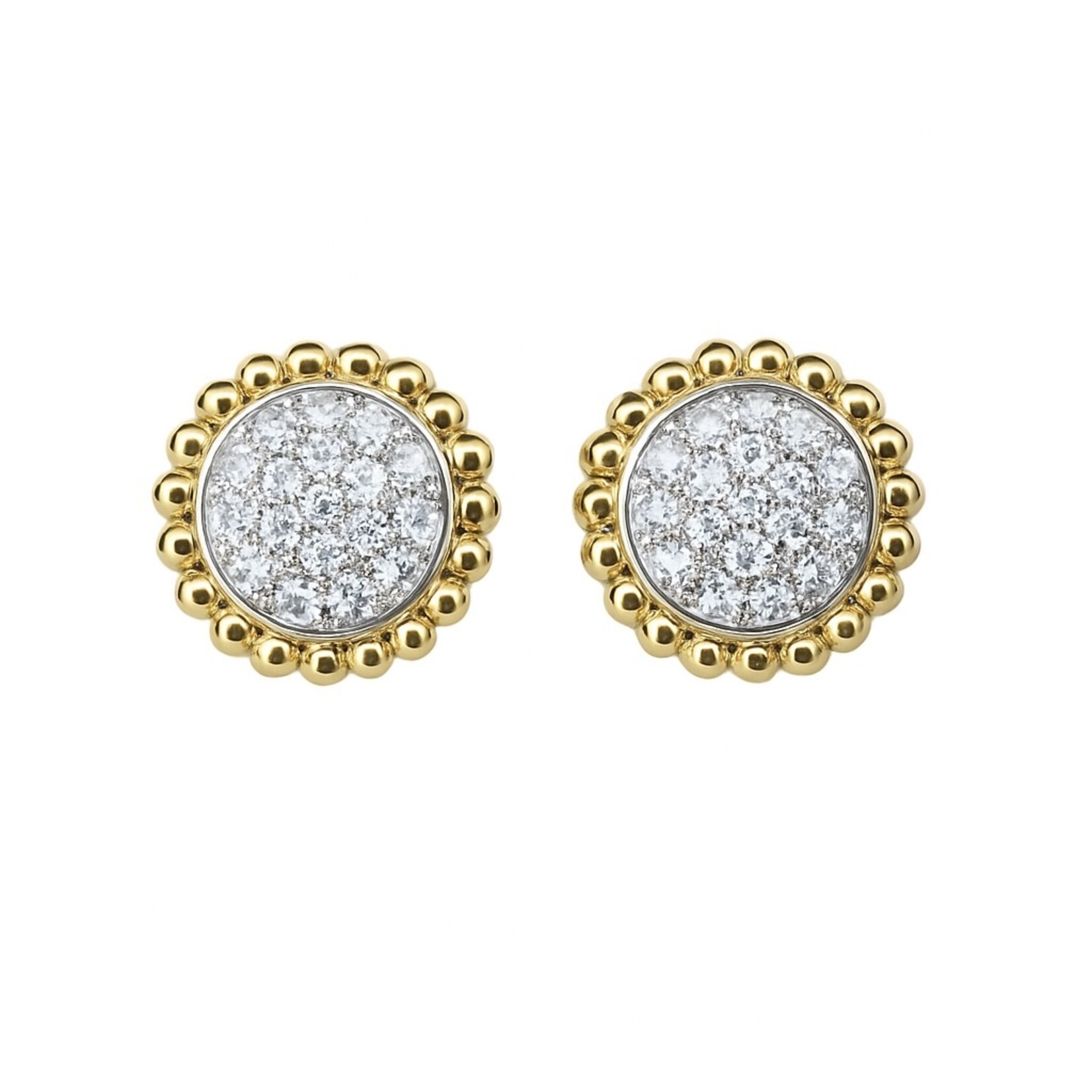 14K Yellow & White Gold Pave Diamond Dome Stud Earrings