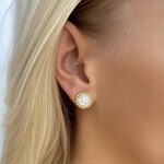 14K Yellow & White Gold Pave Diamond Dome Stud Earrings