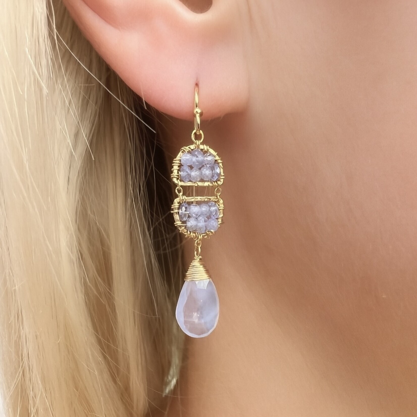 Michelle Pressler 14K Yellow Gold Overlay Tanzanite and Scorolite Earrings