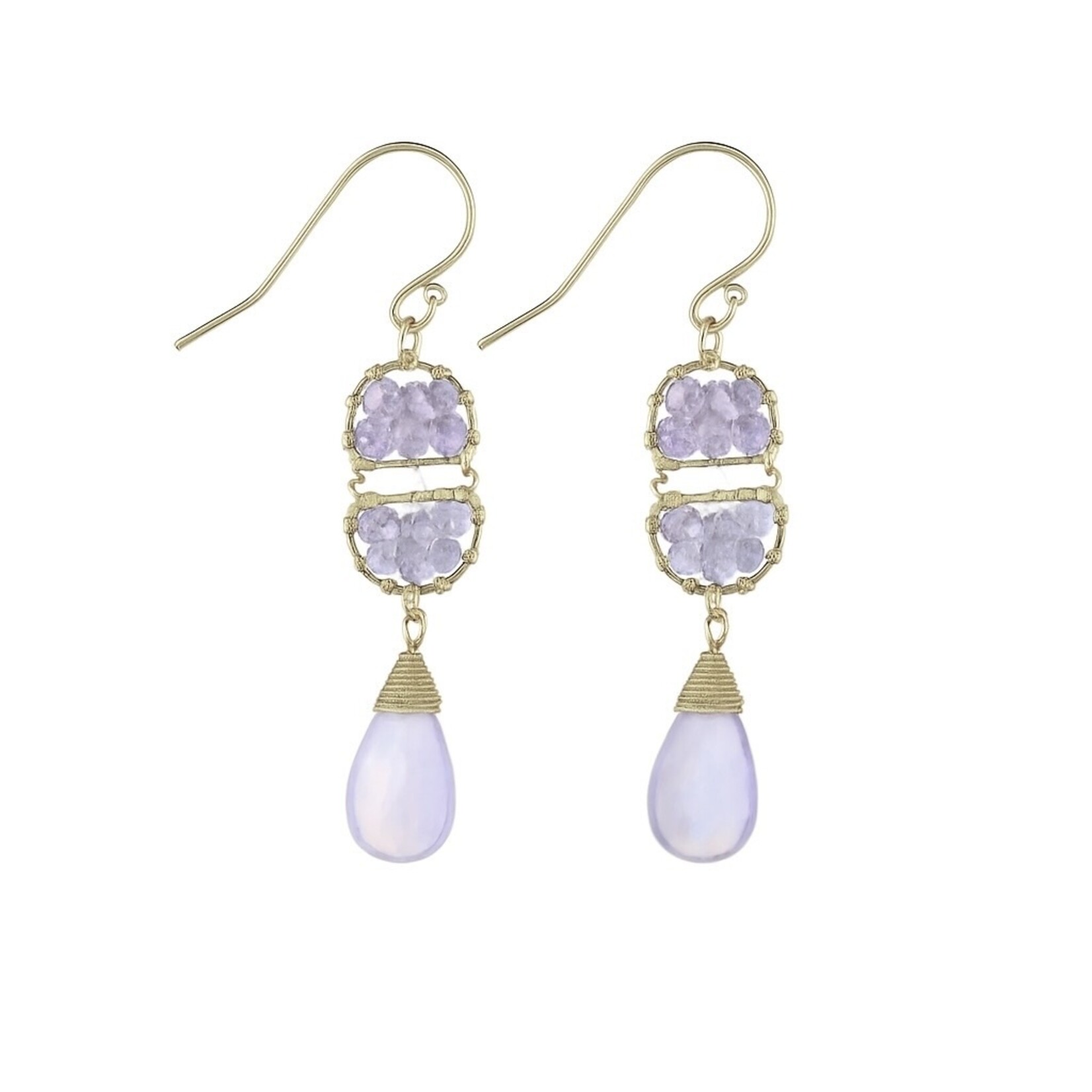 Michelle Pressler 14K Yellow Gold Overlay Tanzanite and Scorolite Earrings