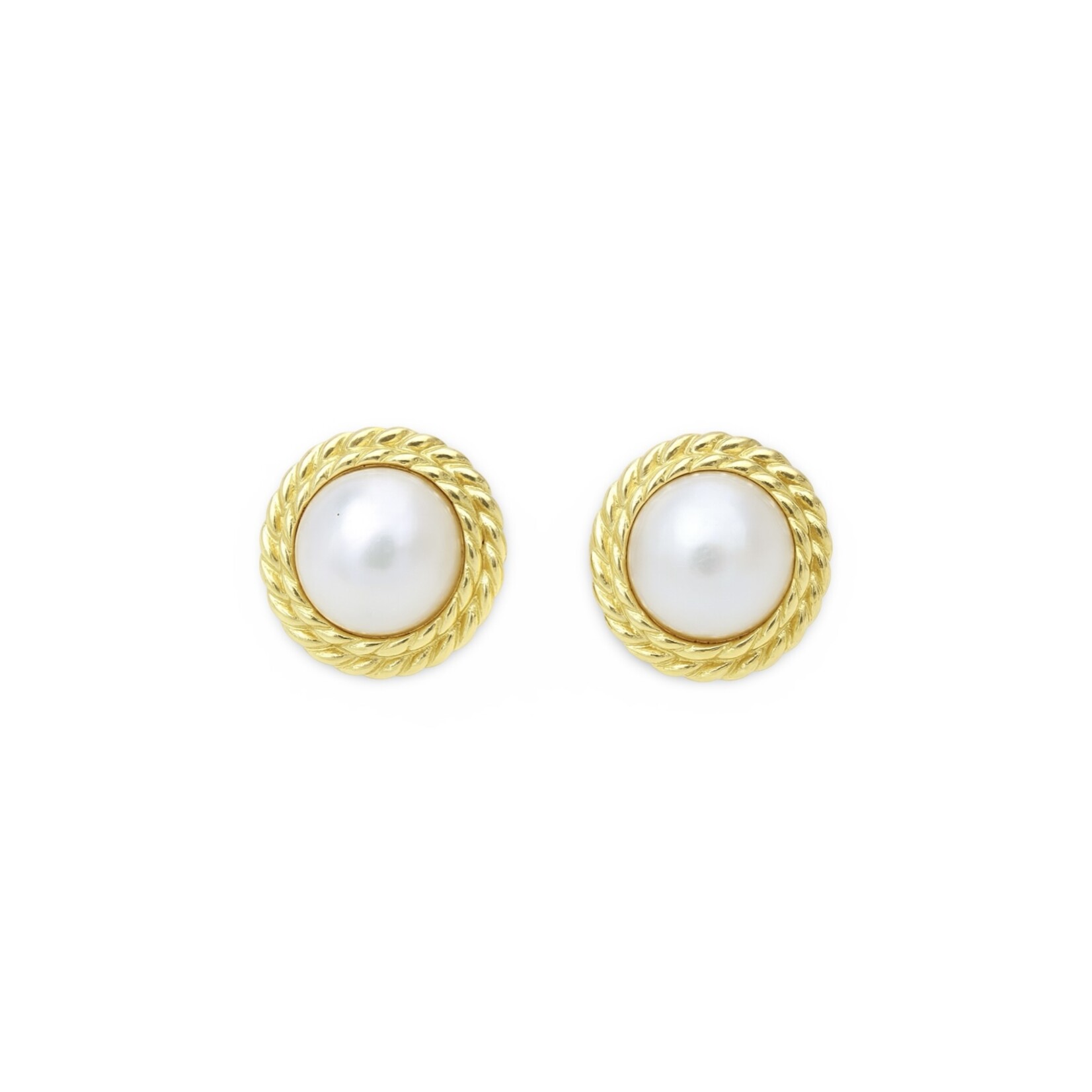 14K Yellow Gold Pearl Clip On Stud Earrings