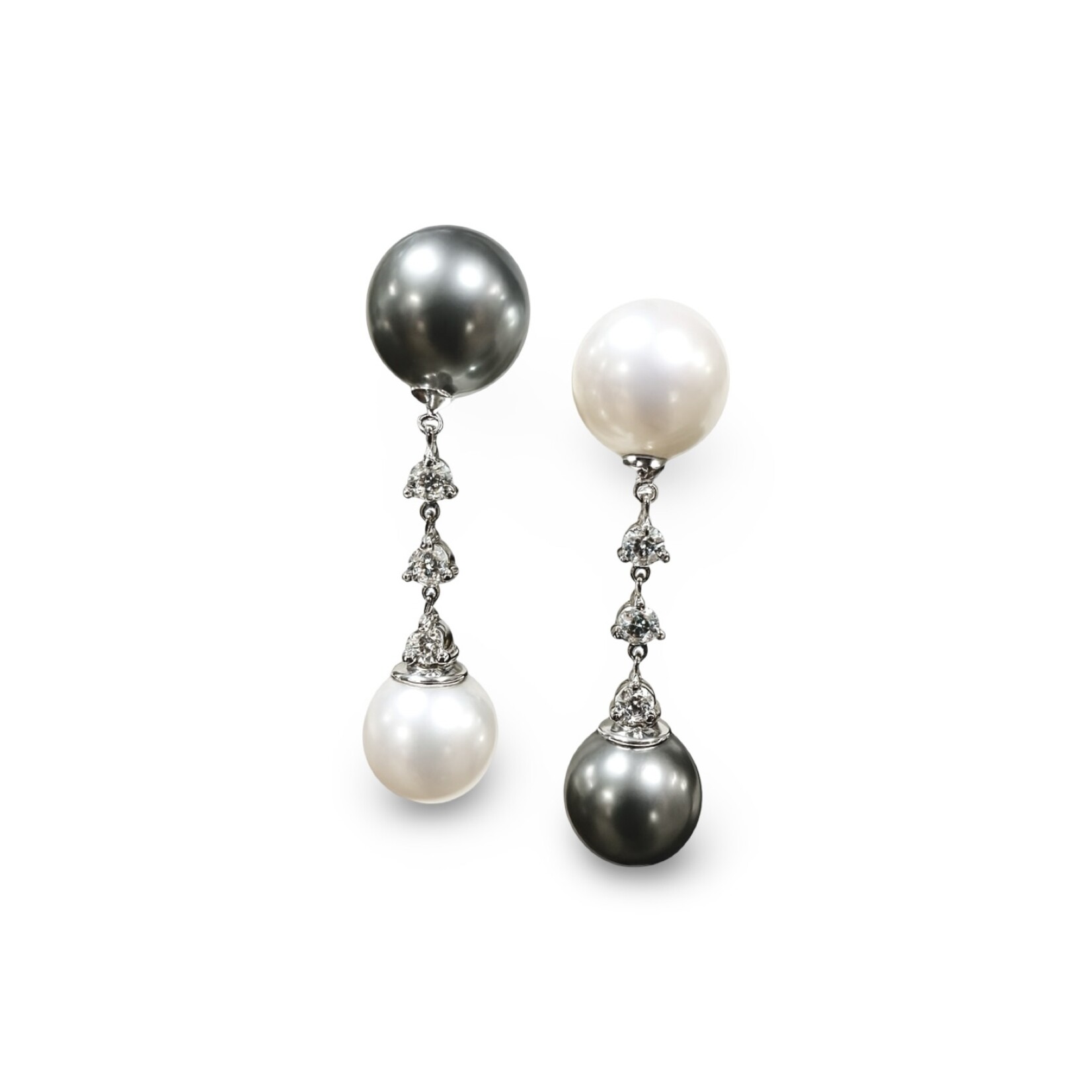 14K White Gold South Sea, Tahitian Pearl & Diamond Drop Earrings