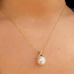 14K Yellow Gold  Cultured Pearl Diamond Cabe Pendant