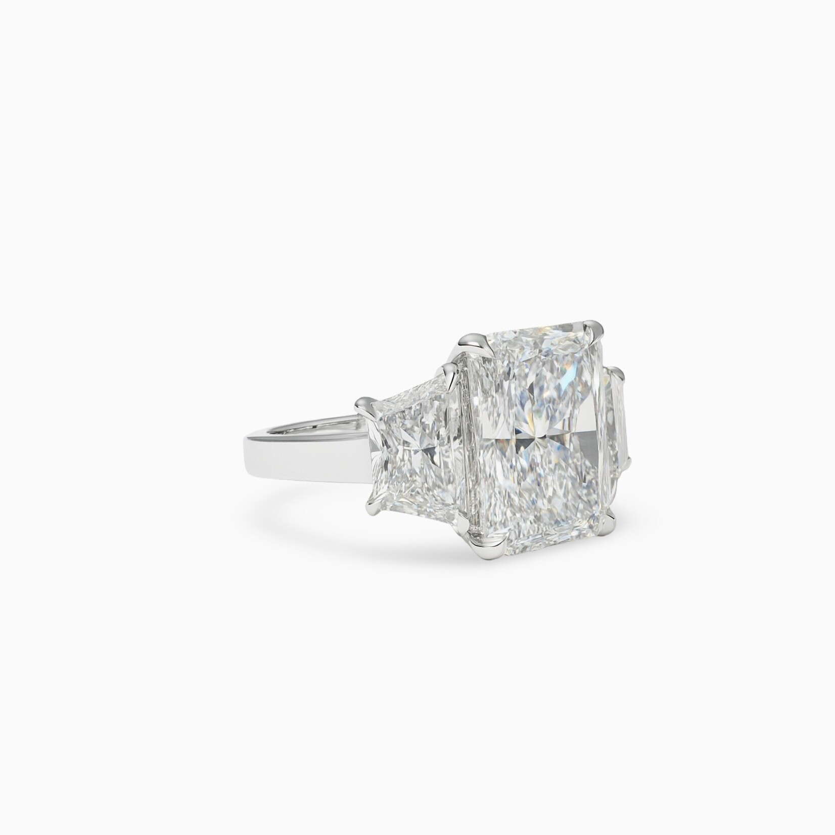 Platinum Three Stone Radiant & Trapezoid Diamond Ring
