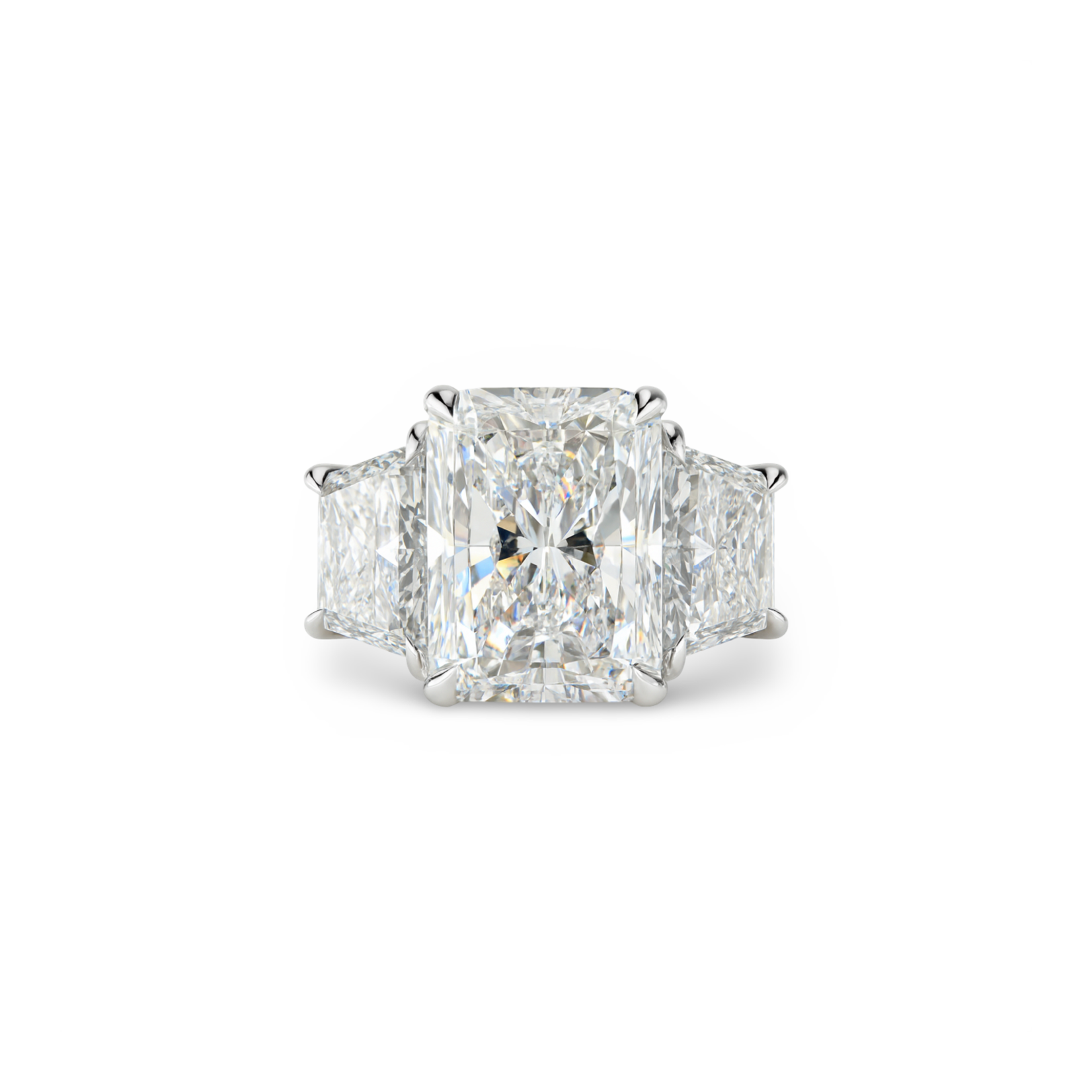 Platinum Three Stone Radiant & Trapezoid Diamond Ring